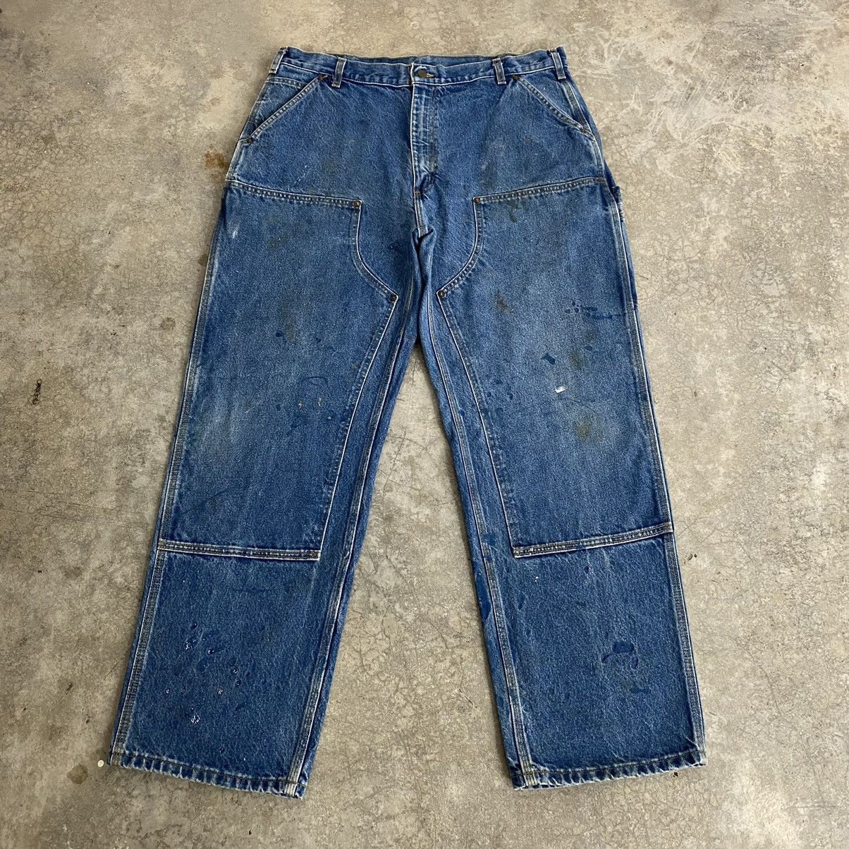 Carhartt VTG Carhartt Double Knee Faded Blue Dirty Carpenter Denim Size US 38 / EU 54 - 1 Thumbnail