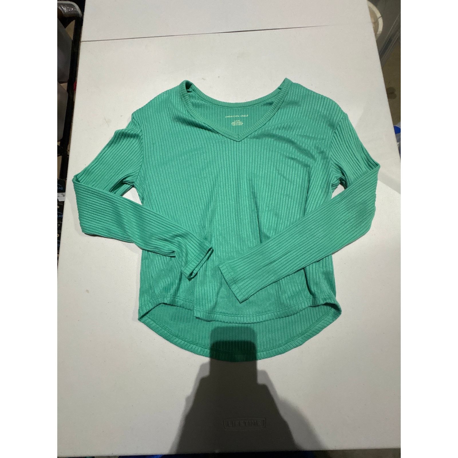 American Eagle Outfitters American Eagle Ribbed V-Neck Long Sleeve Top Women’s Small Size S / US 4 / IT 40 - 2 Thumbnail