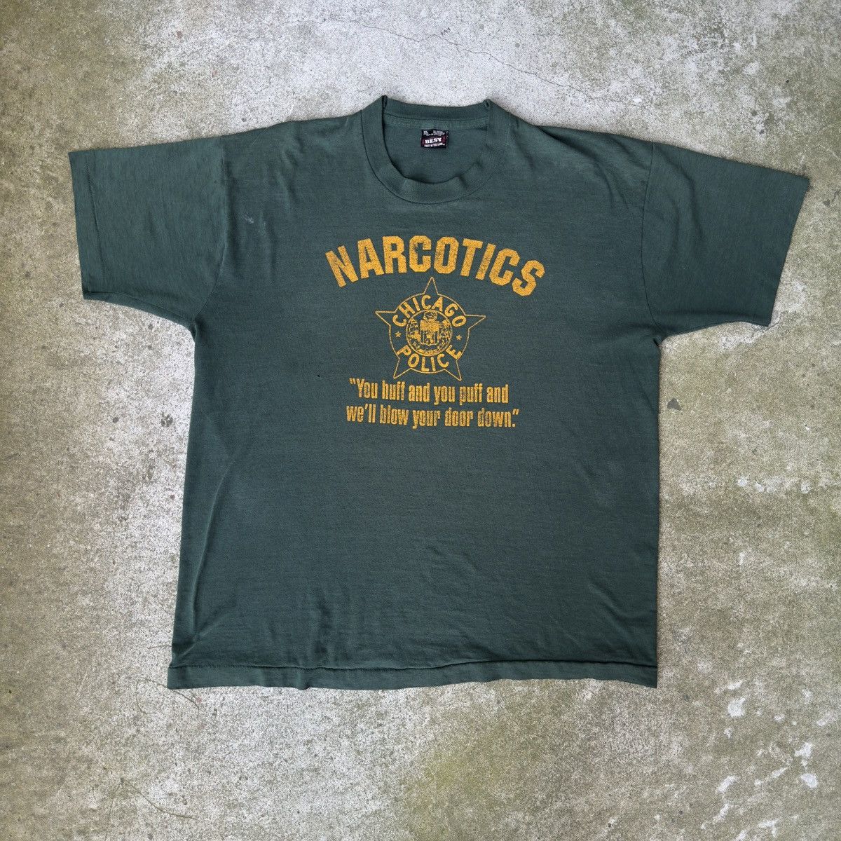 image of Vintage 1980S Thrashed Faded Chicago Narcotics Drug Unit Tee in Green, Men's (Size XL)