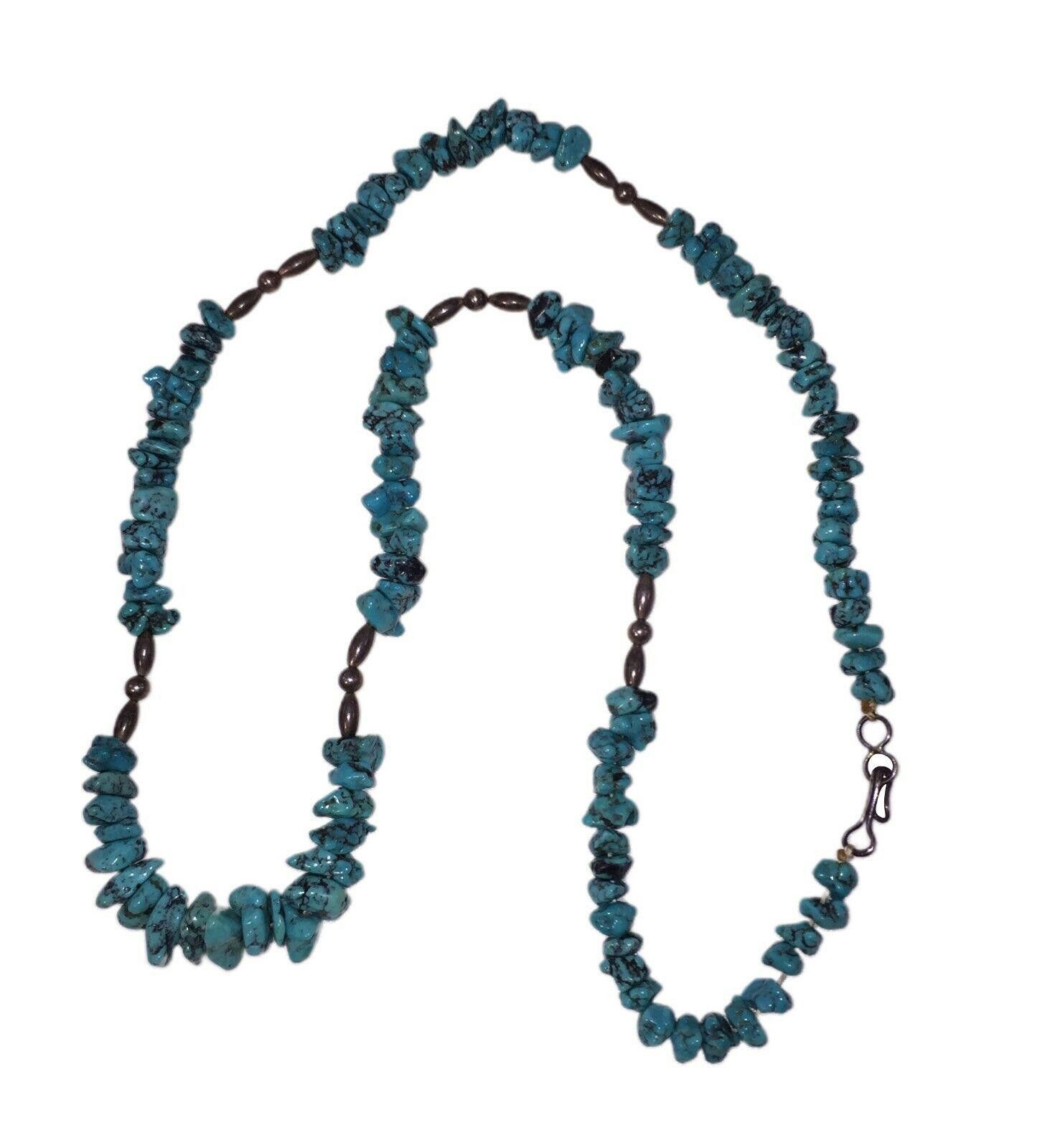 Handmade Sterling Silver Bead and Turquoise Nugget Bead Necklace Size ONE SIZE - 2 Thumbnail