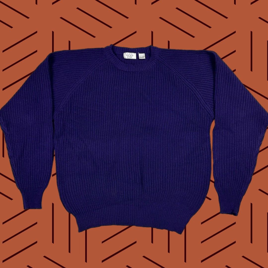 VTG Sears Purple Pullover Sweater - Acrylic Chunky Knit - 90s / 80s Dad Style - Men's XL - Solid Crew Neck - Vintage Knitwear