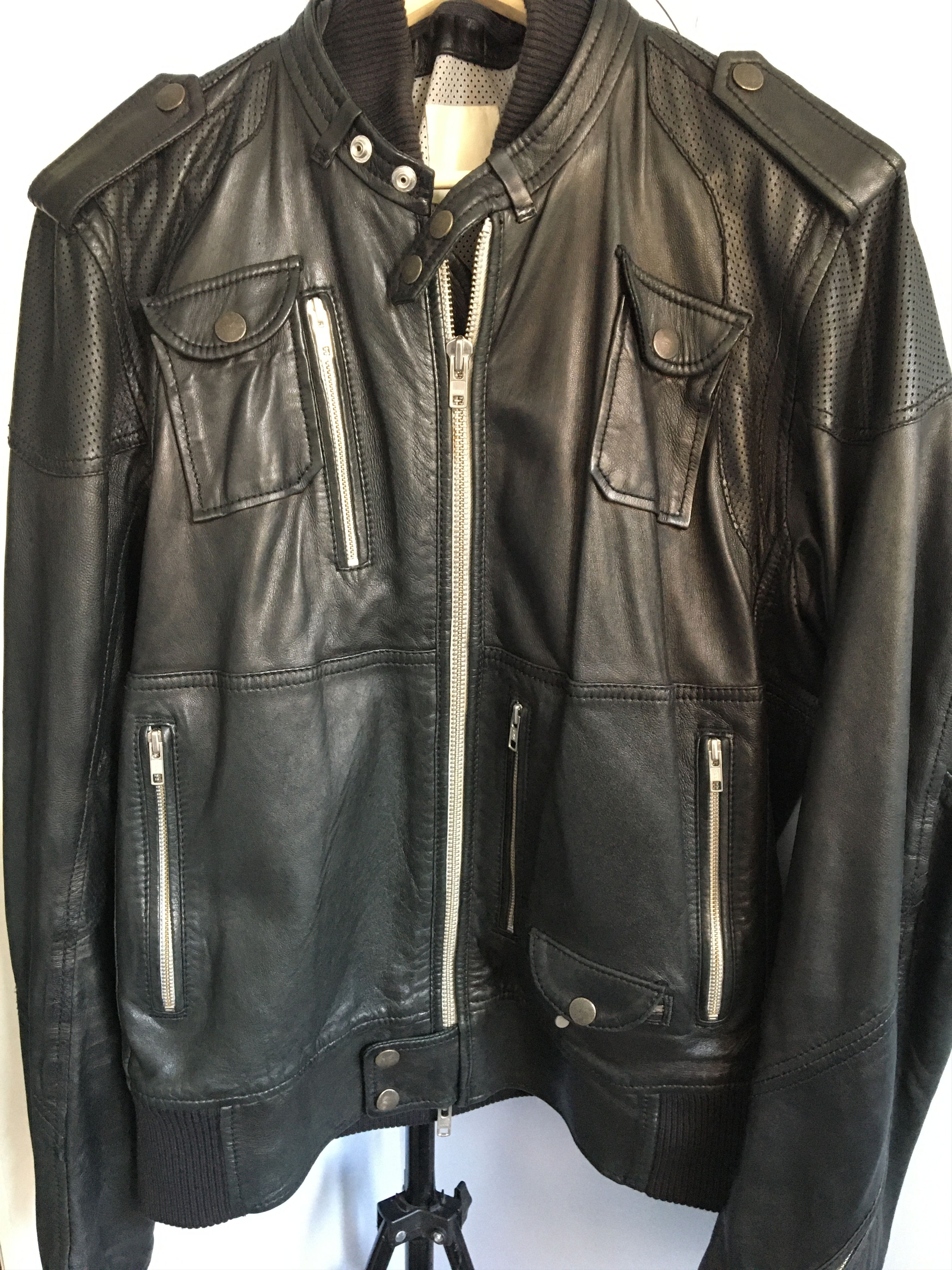 Image of Diesel Leather Bomber Jacket in Black, Men's (Size 2XL)