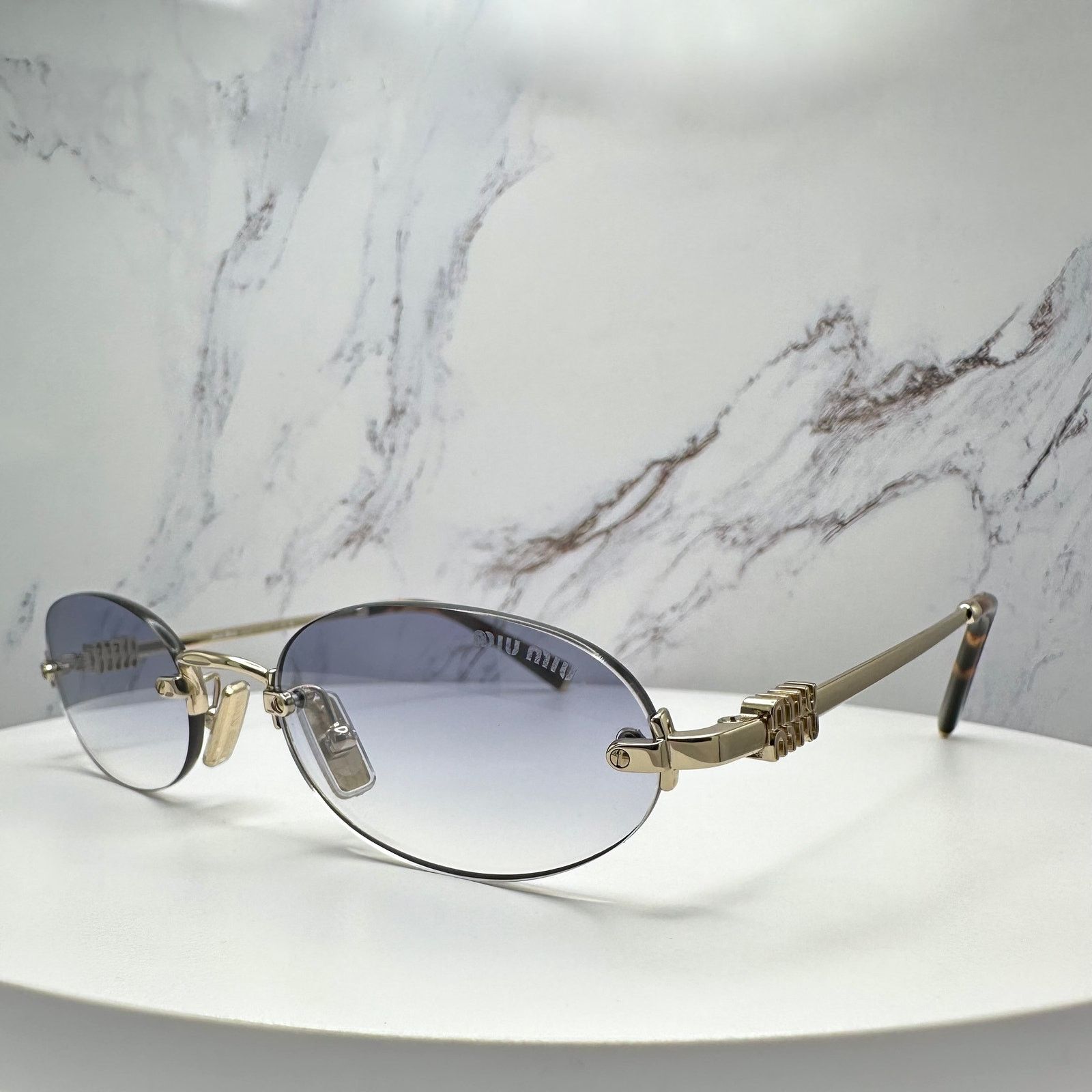 Miu Miu New MIU MIU Sunglasses Oval MU A54S Gold Rimless Gradient Size ONE SIZE - 4 Thumbnail