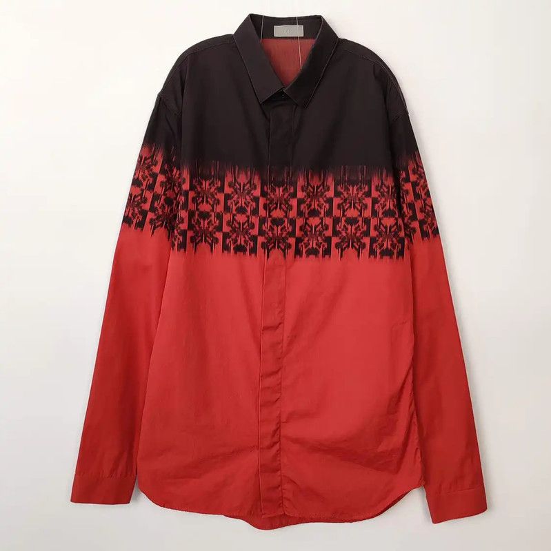 Dior Dior Red Cotton Men's Long Sleeve Shirt 0089 Size US M / EU 48-50 / 2 - 1 Thumbnail