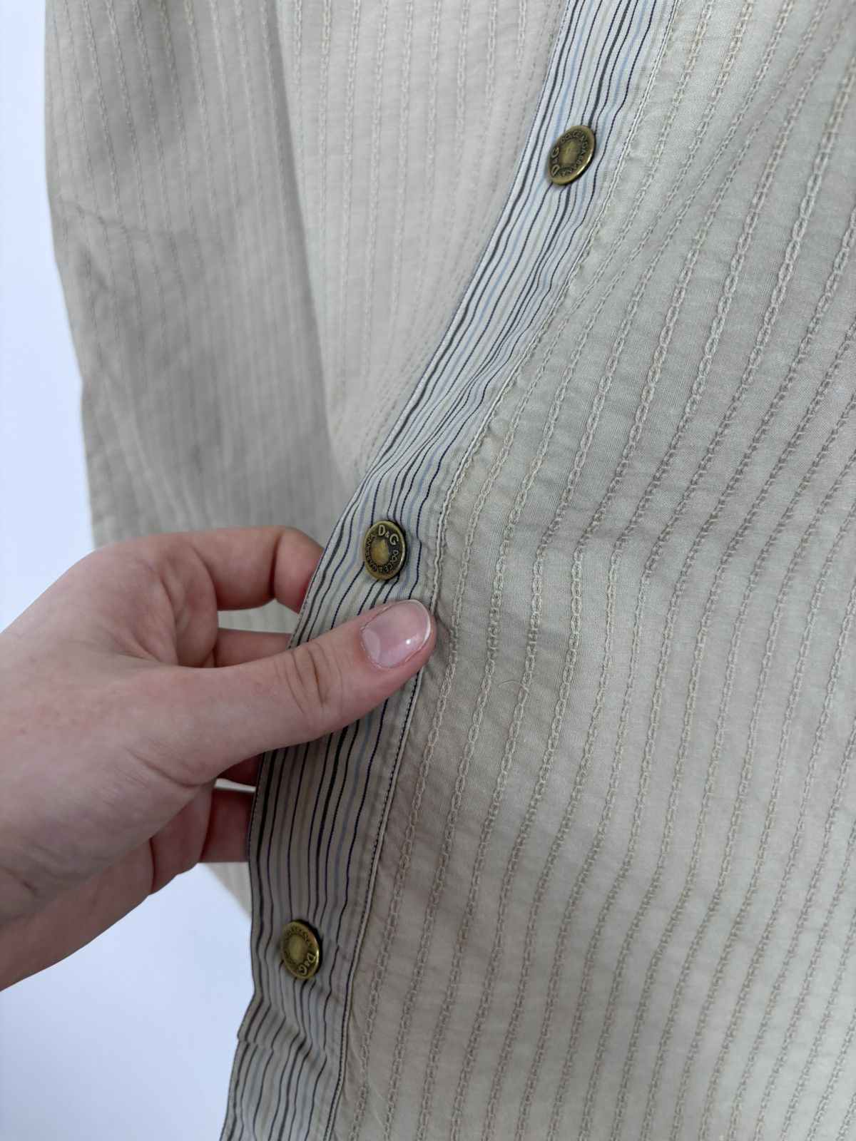 Dolce & Gabbana Dolce & Gabbana Vintage Men’s Beige Striped Button Up Shirt Size US XL / EU 56 / 4 - 10 Thumbnail