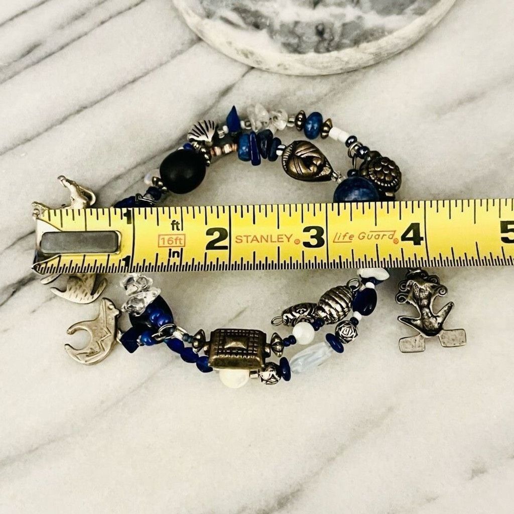 Jewelry Double Wrap Gemstone Bracelet Blue Beaded Size ONE SIZE - 7 Thumbnail