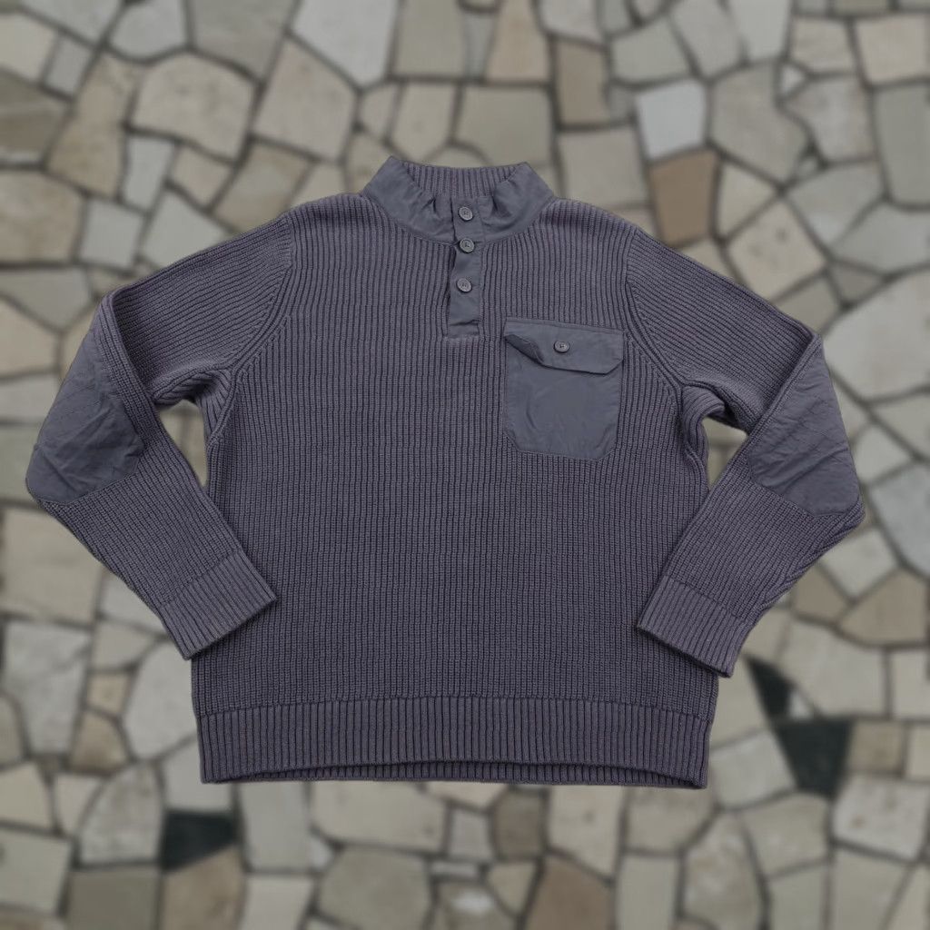 Vintage DULUTH Sweater Henley Shirt Mens L Blue Heavyweight Wool Blend Elbow Patches Pullover Knit Mock Neck Casual Size US L / EU 52-54 / 3 - 1 Thumbnail