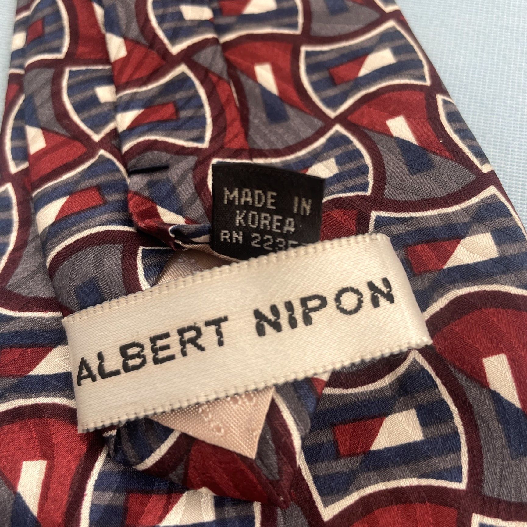 Albert Nipon VINTAGE Albert Nipon Men Silk Tie Geometric Abstract Red Gray Blue 56" 4x56 MCM 90s Tie Mens Size ONE SIZE - 5 Thumbnail