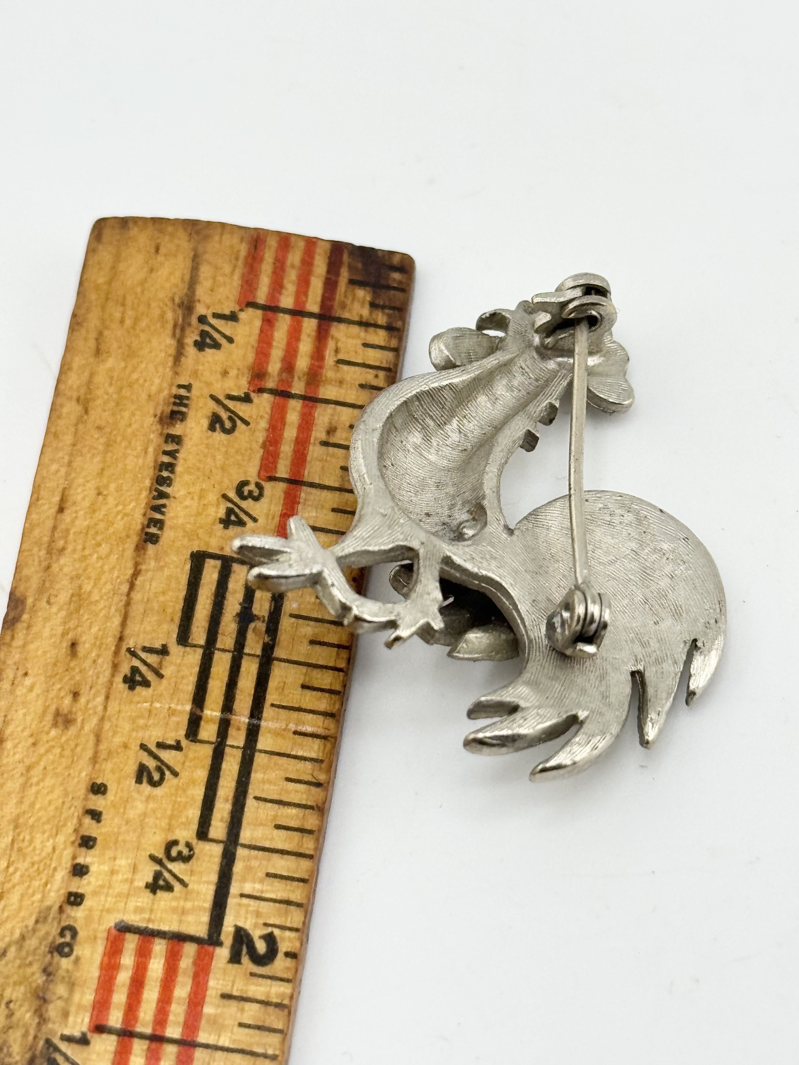 Vintage Vintage silver rhinestone rooster bird Brooch pin Size ONE SIZE - 4 Thumbnail