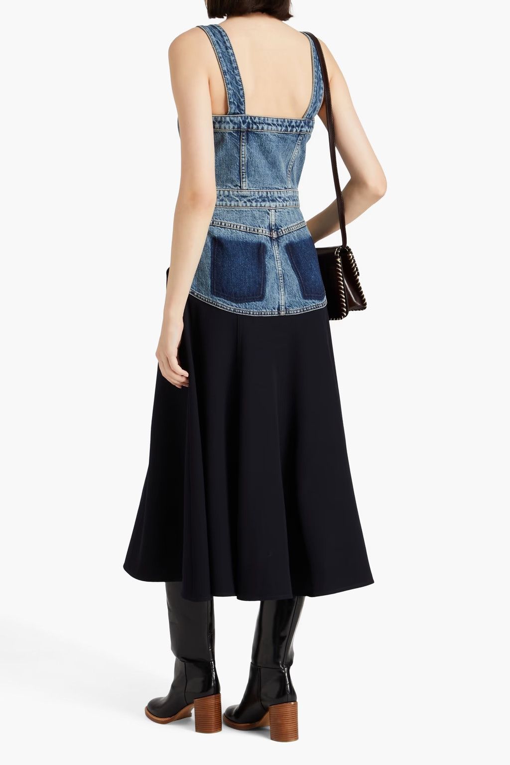 Chloe o1loc1c0625 Twill Paneled Denim Midi Dress in Ink Navy Size S / US 4 / IT 40 - 3 Thumbnail
