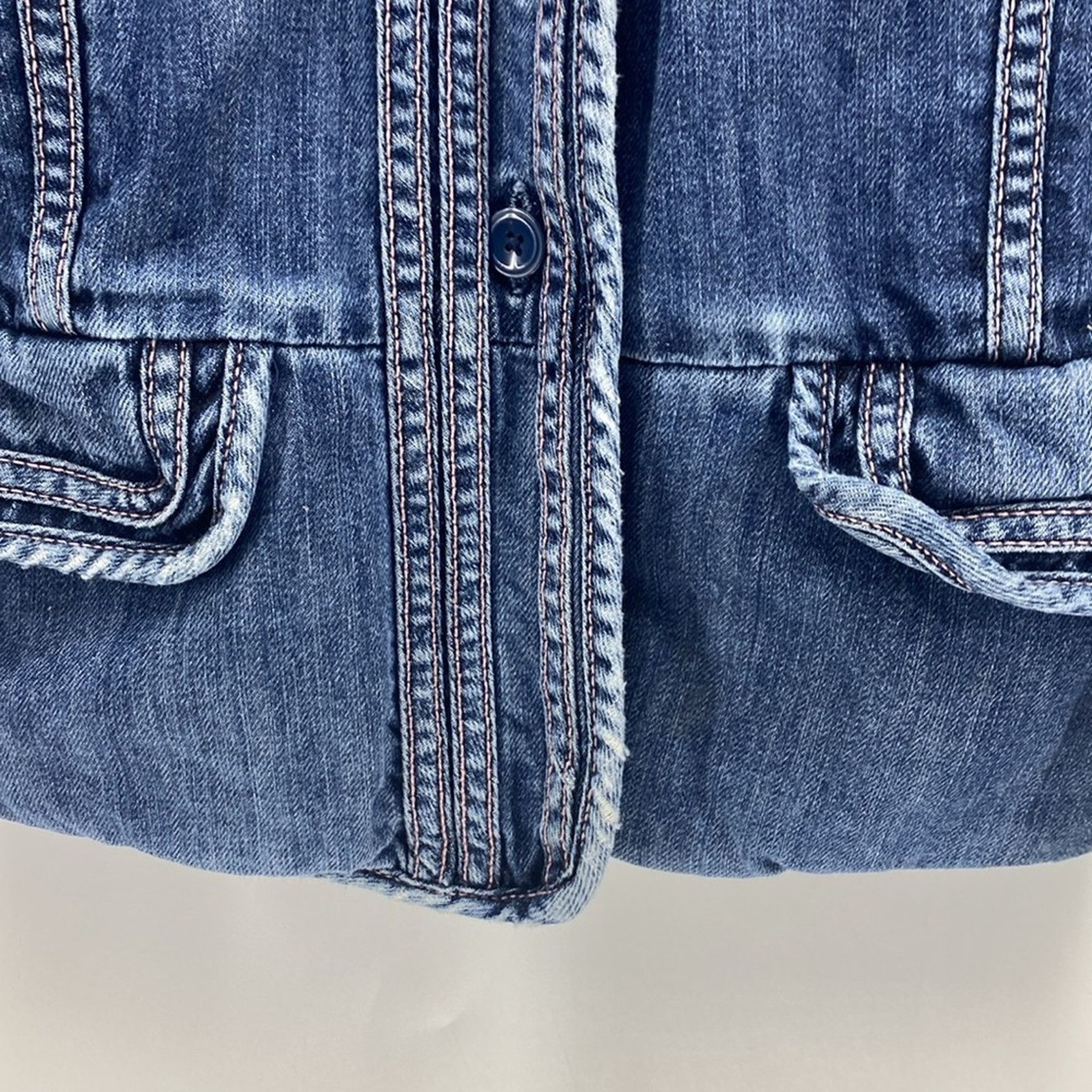 Gap Gap denim Jacket puff sleeve fitted 90s Y2K pink stitching S Size S / US 4 / IT 40 - 8 Thumbnail