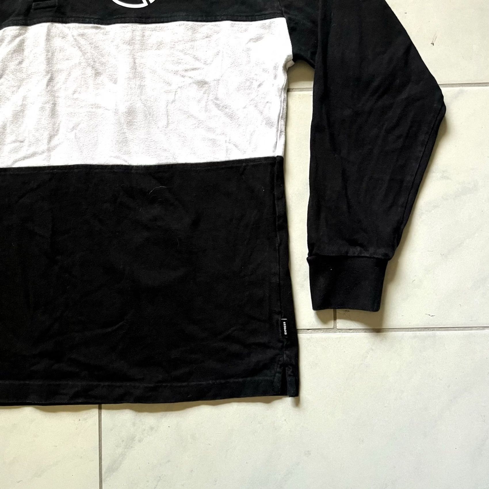Express VINTAGE Express Polo Shirt XL Black White Mens Embroidered Cotton Sailor Rugby Size US XL / EU 56 / 4 - 5 Thumbnail