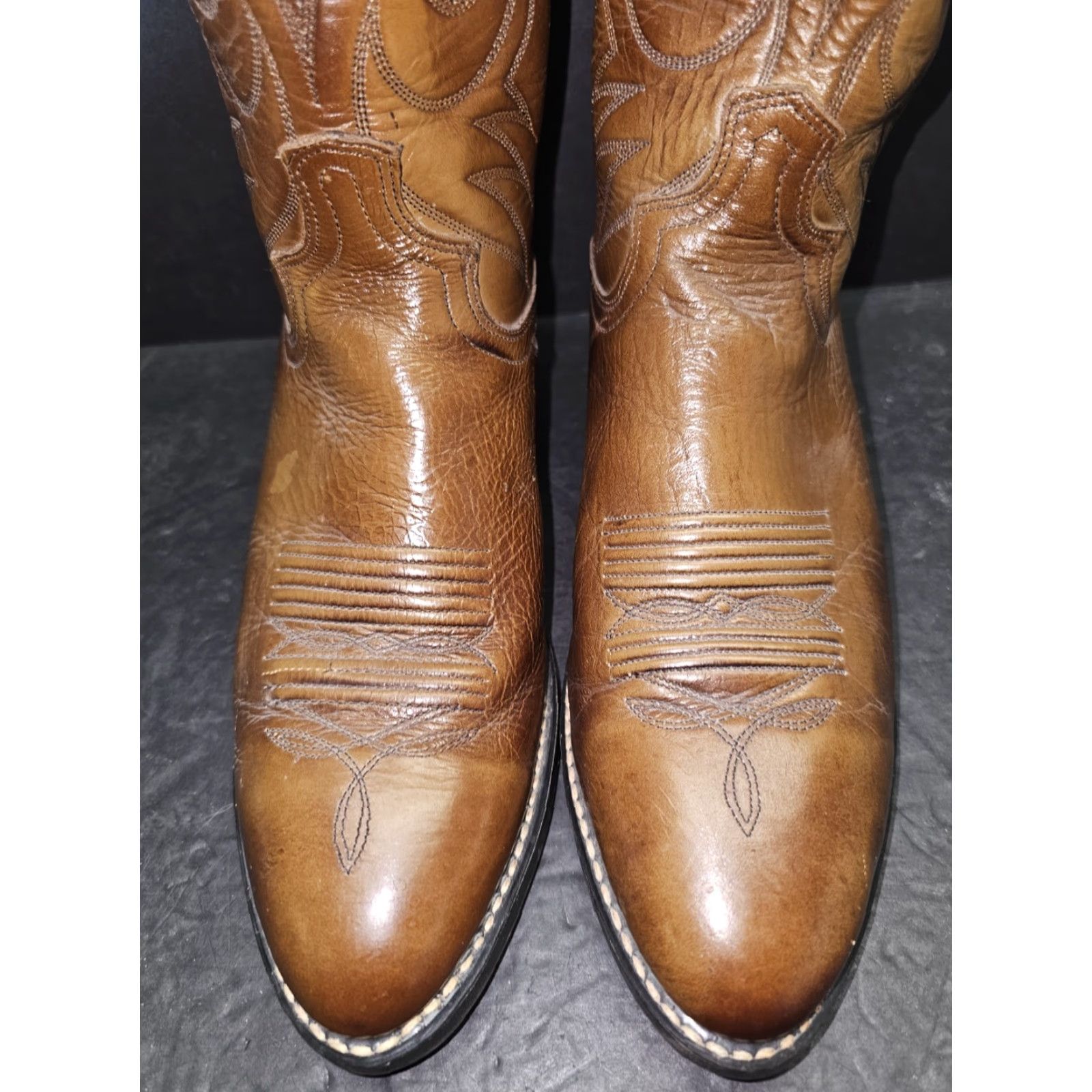 Vintage VINTAGE Acme Dingo Cowboy Western Boots Cognac Leather Pointed Toe Mens Size 9EW EW Brown Leather Western 80s Cowboy Mens Size US 8 / EU 41 - 4 Thumbnail