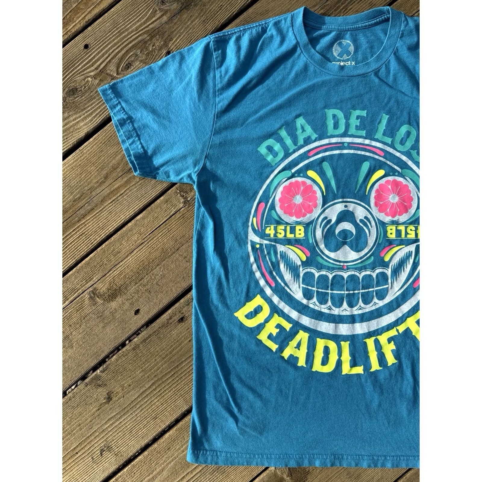 Y/Project Dia De Los Deadlifts T Shirt Mens M Blue Sugar Skull Gym Deadlift Tee Size US M / EU 48-50 / 2 - 2 Thumbnail