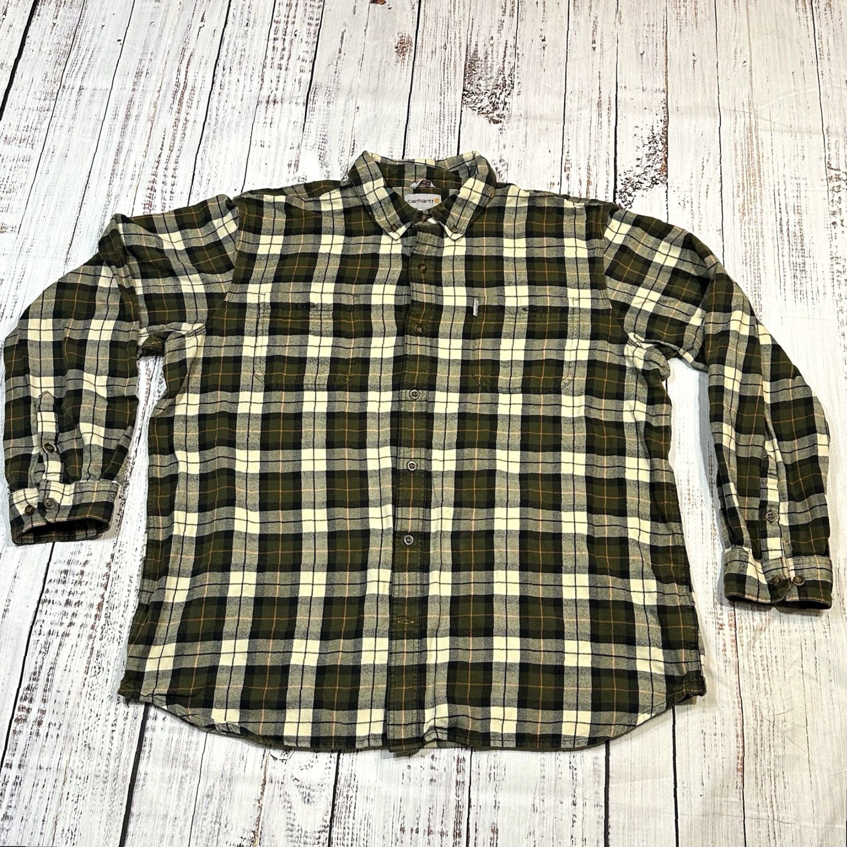 Carhartt Carhartt Workwear Shirt Mens 2XL Green Plaid Button-Down Regular Fit Flannel Long Sleeve Bar Pockets Logo Patch Button-Down Collar Workwear 2XL Mens Size US XXL / EU 58 / 5 - 2 Thumbnail