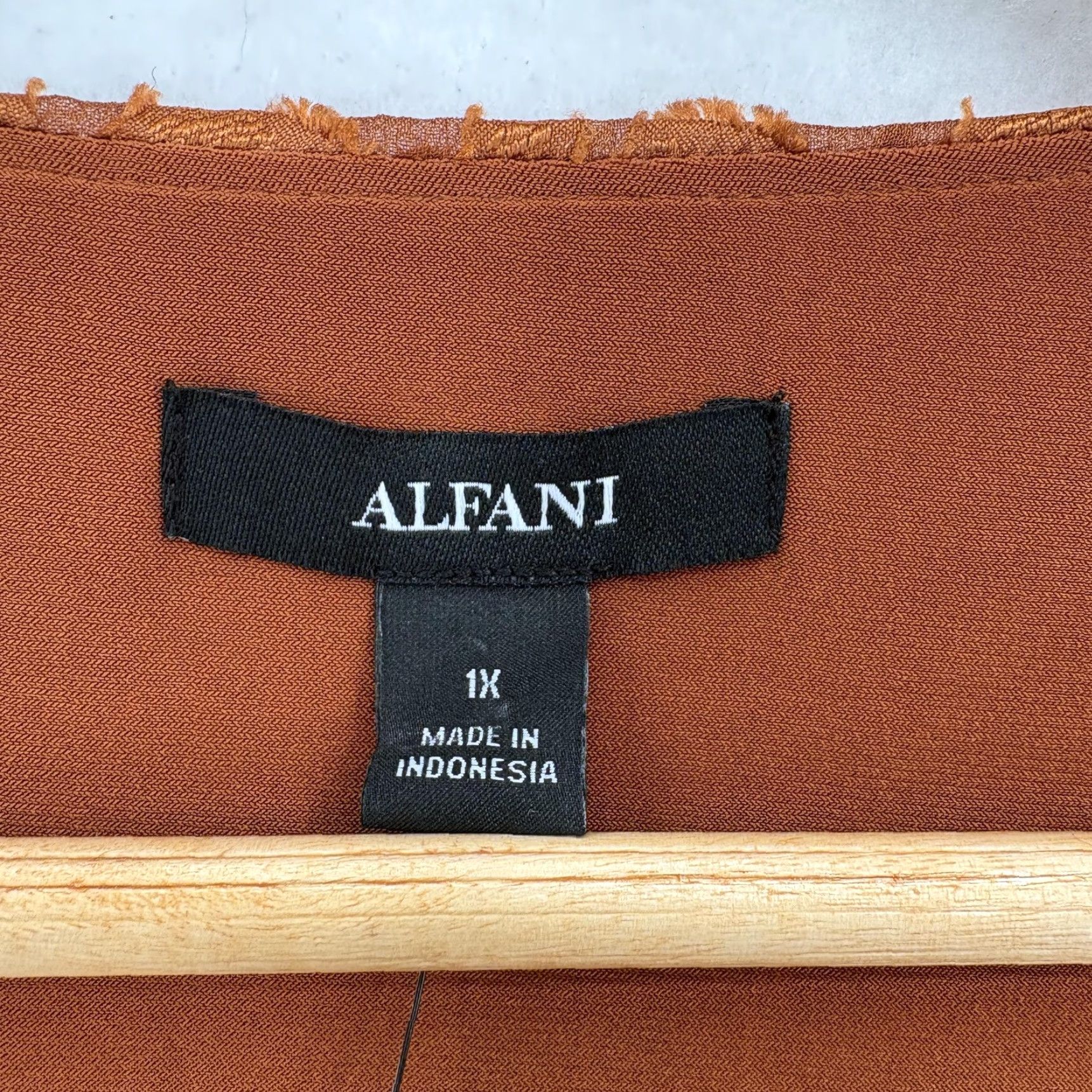 Alfani Alfani Blouse Womens 1X Orange Textured Animal Jacquard Kimono Sleeve Top Plus Size XL / US 12-14 / IT 48-50 - 4 Thumbnail