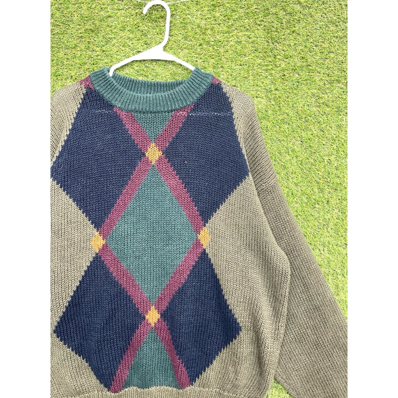 Vintage Vintage New River Cable Knit Sweater Mens Medium Grandpa Dad Argyle Plaid 90s Size US M / EU 48-50 / 2 - 4 Thumbnail