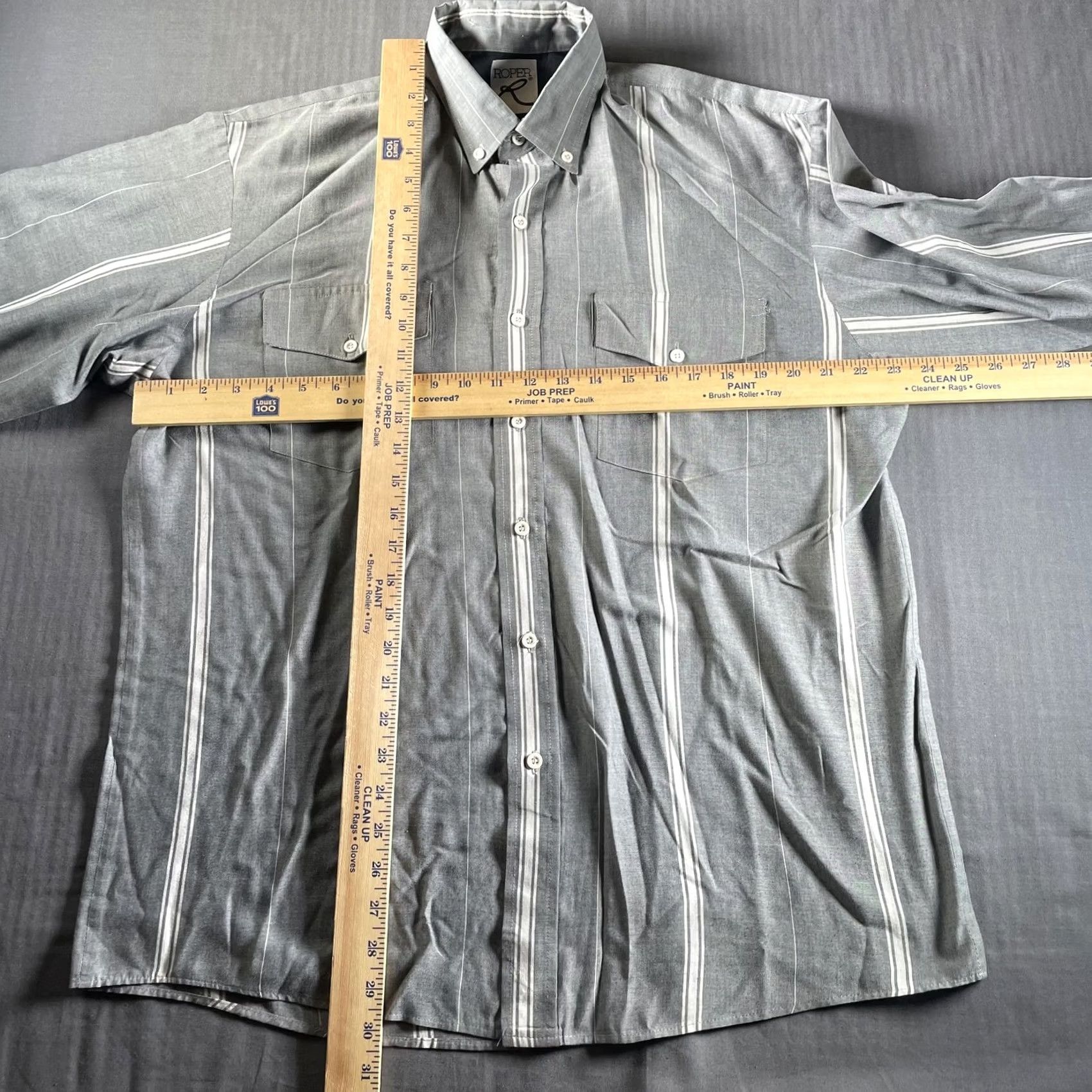 Roper Roper Shirt Mens XL Gray White Stripe Western Button-Down Long Sleeve Size US XL / EU 56 / 4 - 4 Thumbnail
