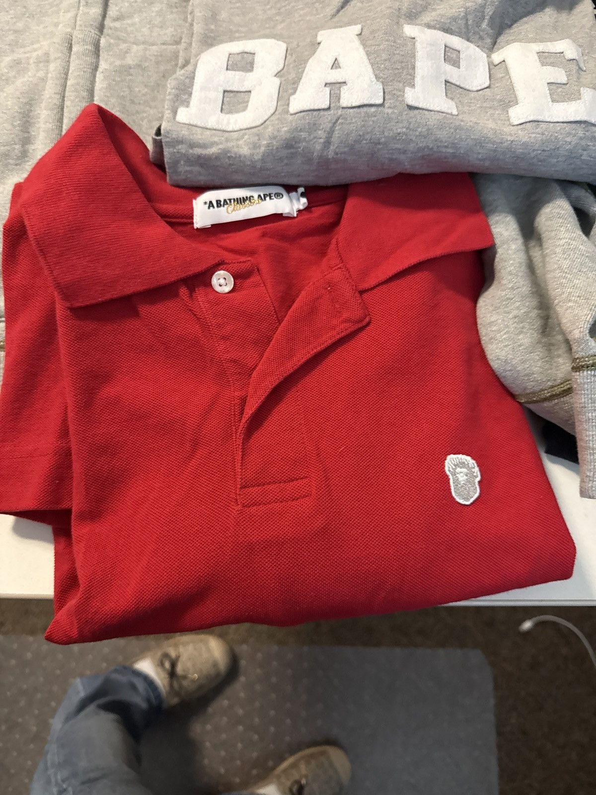 Bape A Bathing Ape Logo Polo – Red, Short Sleeve, Men’s Size US L / EU 52-54 / 3 - 2 Thumbnail