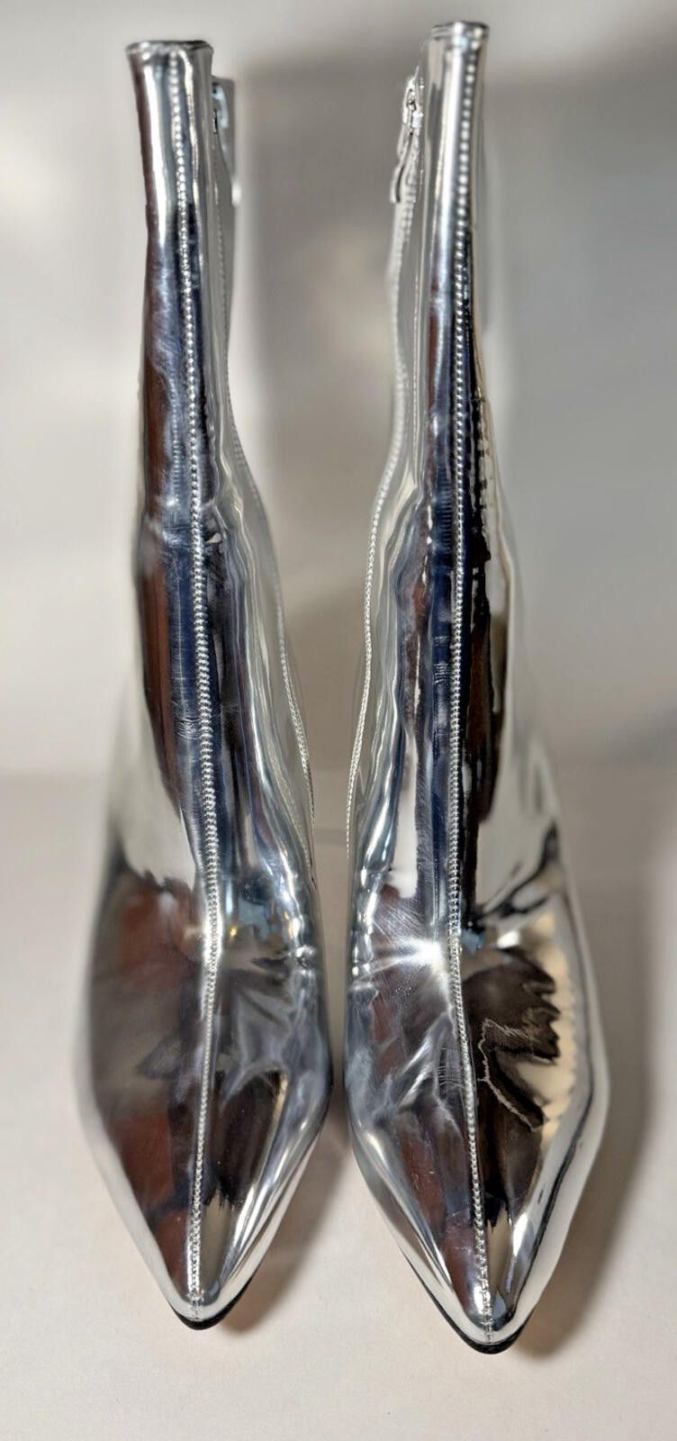 Other Haotianano Silver Metallic Ankle Boots Mirror Pointed Toe Size US 8.5 / IT 38.5 - 2 Thumbnail
