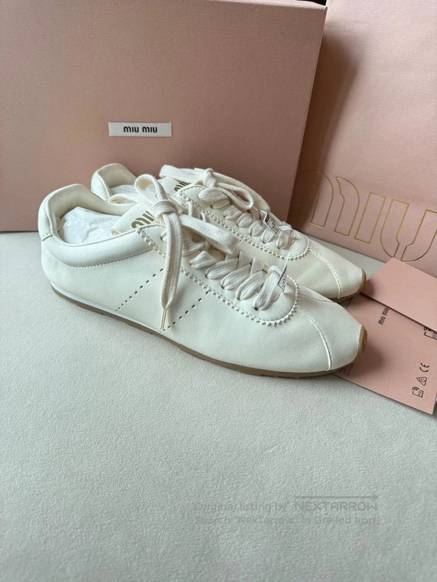 Miu Miu MiuMiu White Leather Sneakers. Size US 7 / IT 37 - 1 Thumbnail