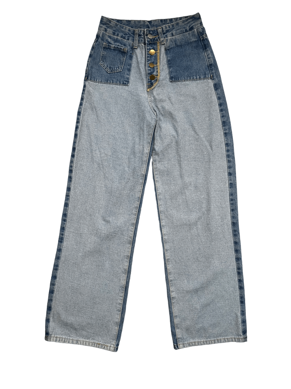 image of Avant Garde Japanese Two Tone Baggy Loose Bush Pants in Blue Denim, Women's (Size 26)