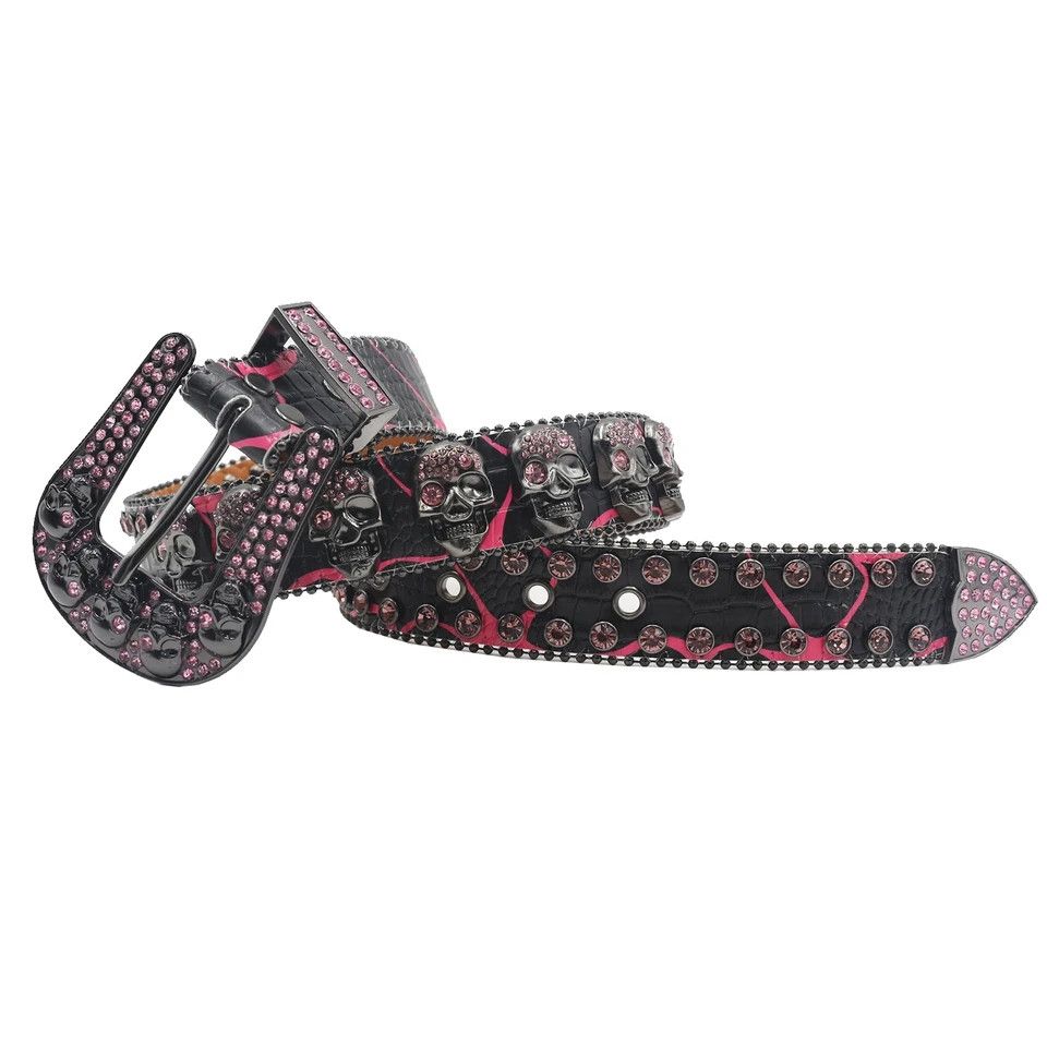 Japanese Brand Skull Rhinestone Belt Western Shiny Rivet Size 32 - 1 Thumbnail