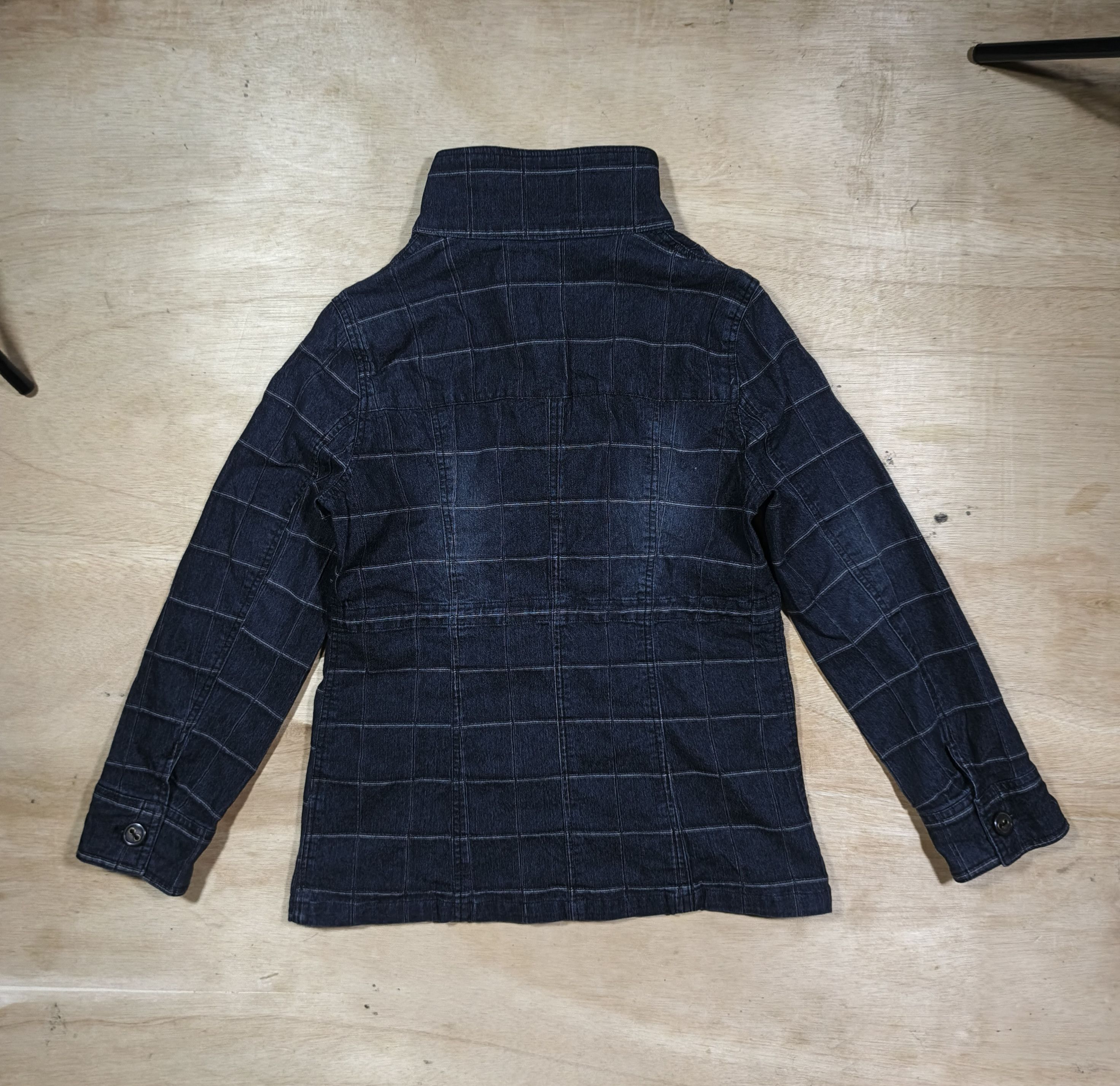 Japanese Brand Plymtone Mock Neck Quilted Grid Pattern Denim Jacket Size L / US 10 / IT 46 - 6 Thumbnail