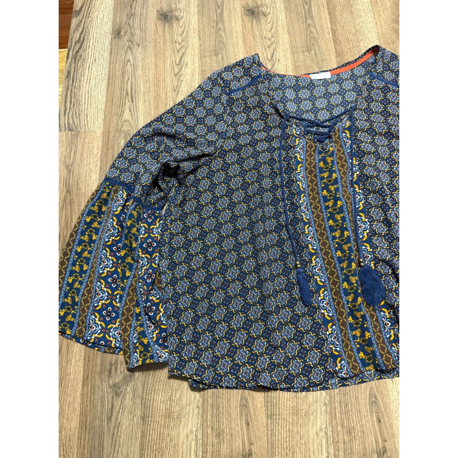 Vintage Skylar & Jade Blouse Women's Plus 2X Blue Red Yellow Printed Long Sleeve V-Neck Shirt Mens Womens Girls Bed? Size XXL / US 16-18 / IT 52-54 - 3 Thumbnail