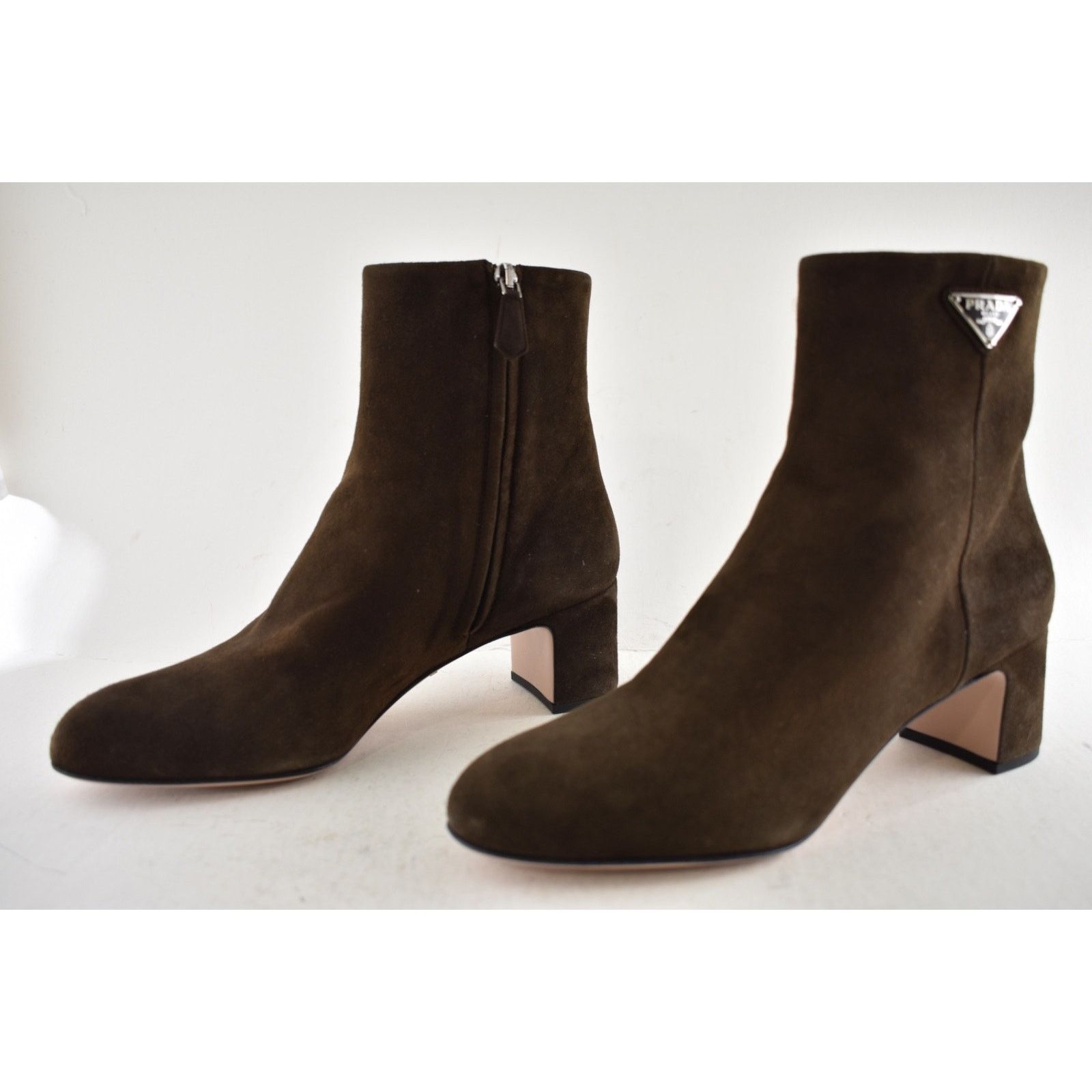 Prada Prada 55MM Moro Chocolate Brown Suede Logo Short Ankle Size US 7.5 / IT 37.5 - 12 Thumbnail