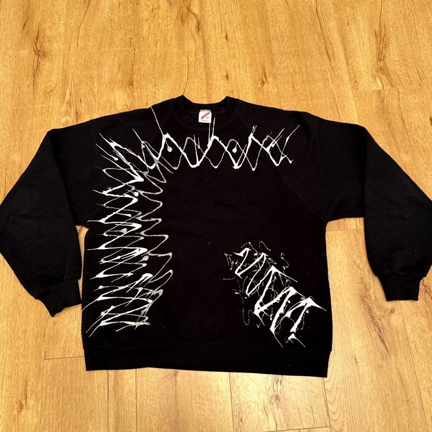 Jerzees VINTAGE Jerzees Ladies Crewneck Sweatshirt Abstract 90s USA Floral Puff Paint L Black Size L / US 10 / IT 46 - 2 Thumbnail
