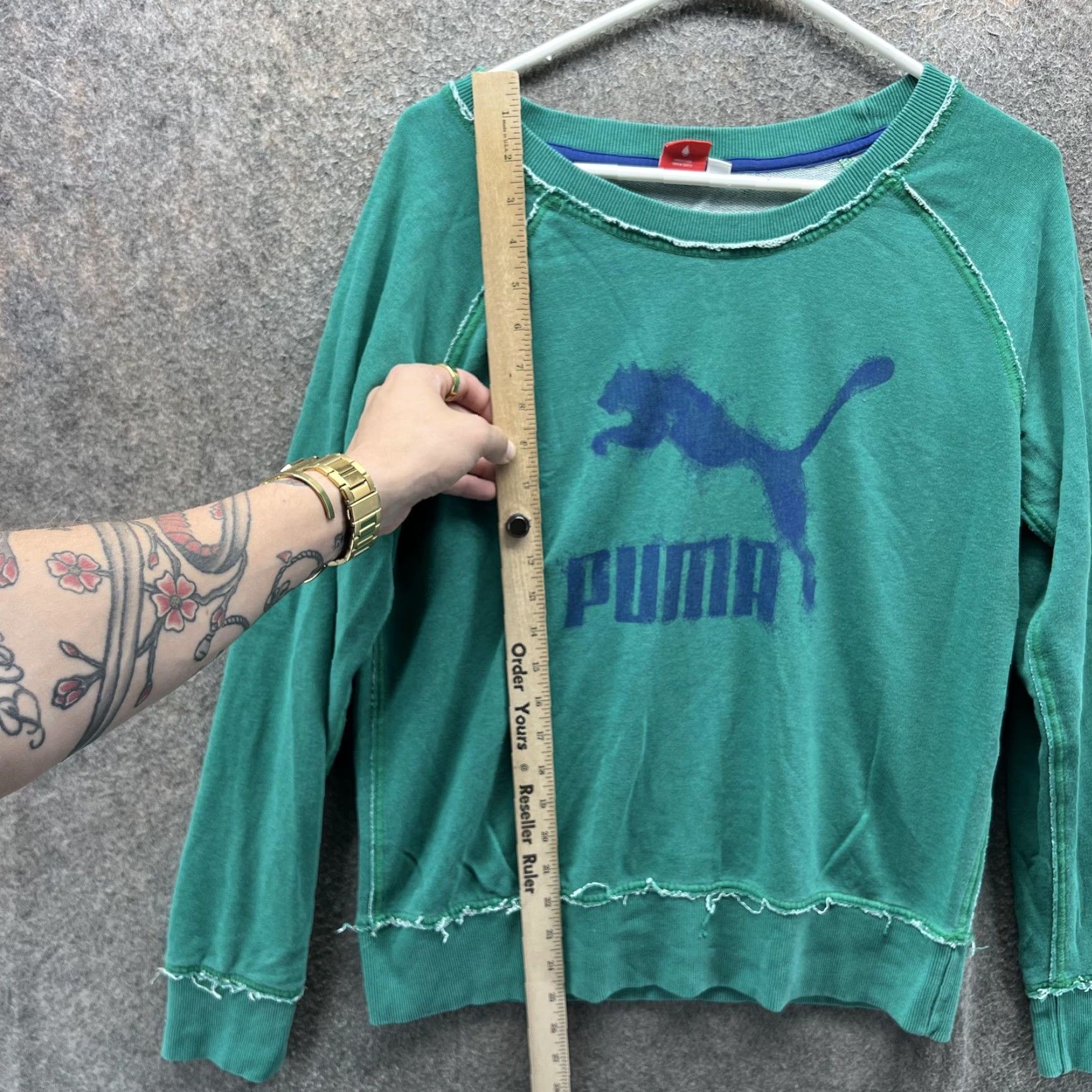 Puma Puma Sweatshirt Womens Large Green Raglan Logo Crewneck Pullover Top Size L / US 10 / IT 46 - 3 Thumbnail