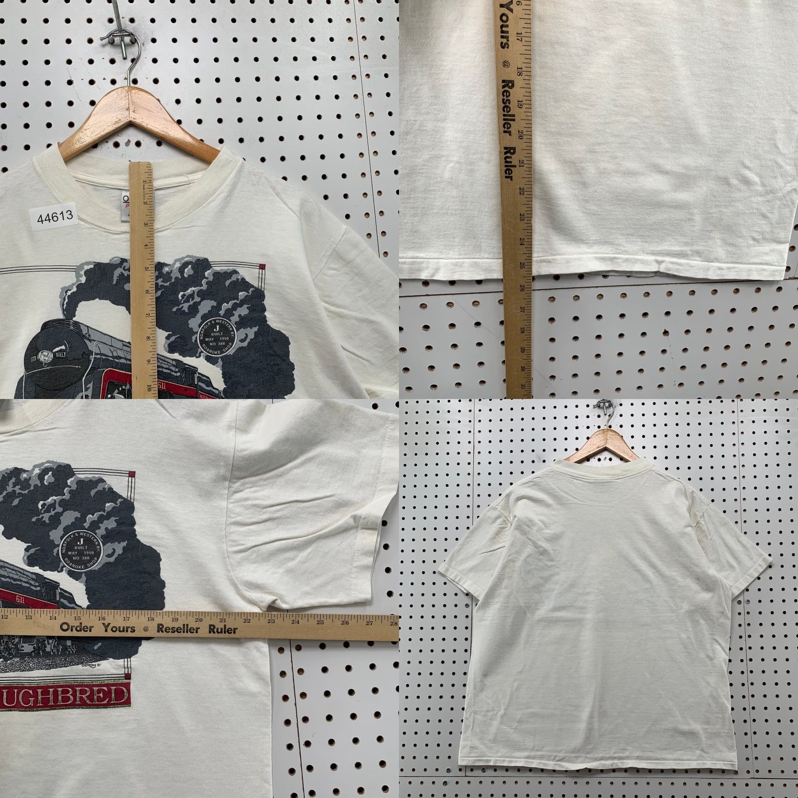 Vintage VINTAGE Oneita The Thoroughbred Steam Train Norfolk Shirt Men L White Cotton Short Sleeve Crew Neck T-Shirt 1990s Size US L / EU 52-54 / 3 - 8 Thumbnail