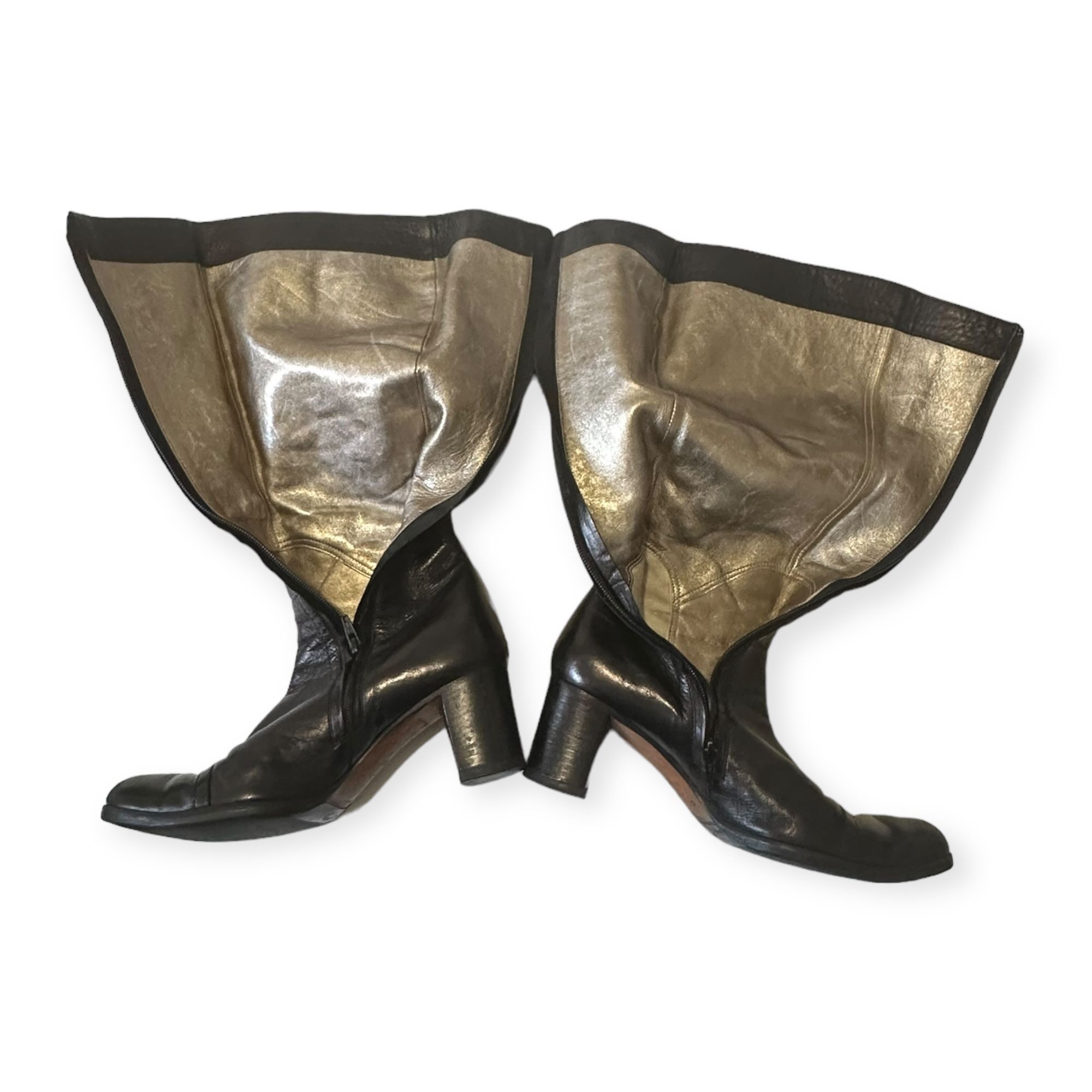 Costume National Vintage Costume National Black Knee high leather boots, Bloc Size US 8.5 / IT 38.5 - 10 Thumbnail