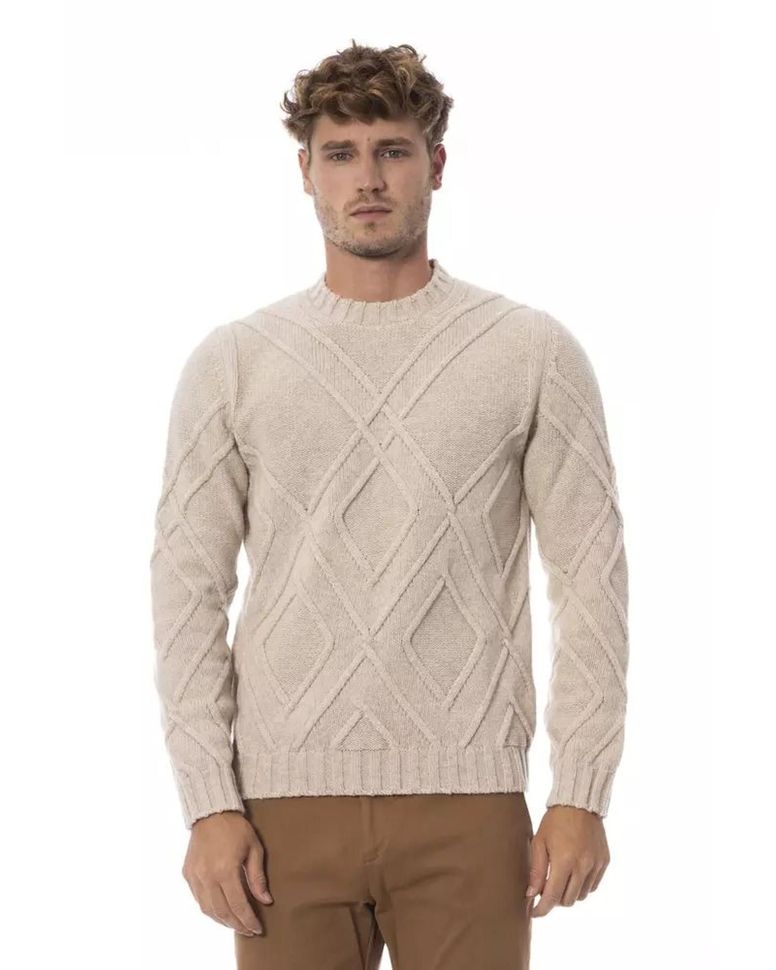 image of Alpha Studio Classic Wool Crewneck Sweater in Beige, Men's (Size XL)