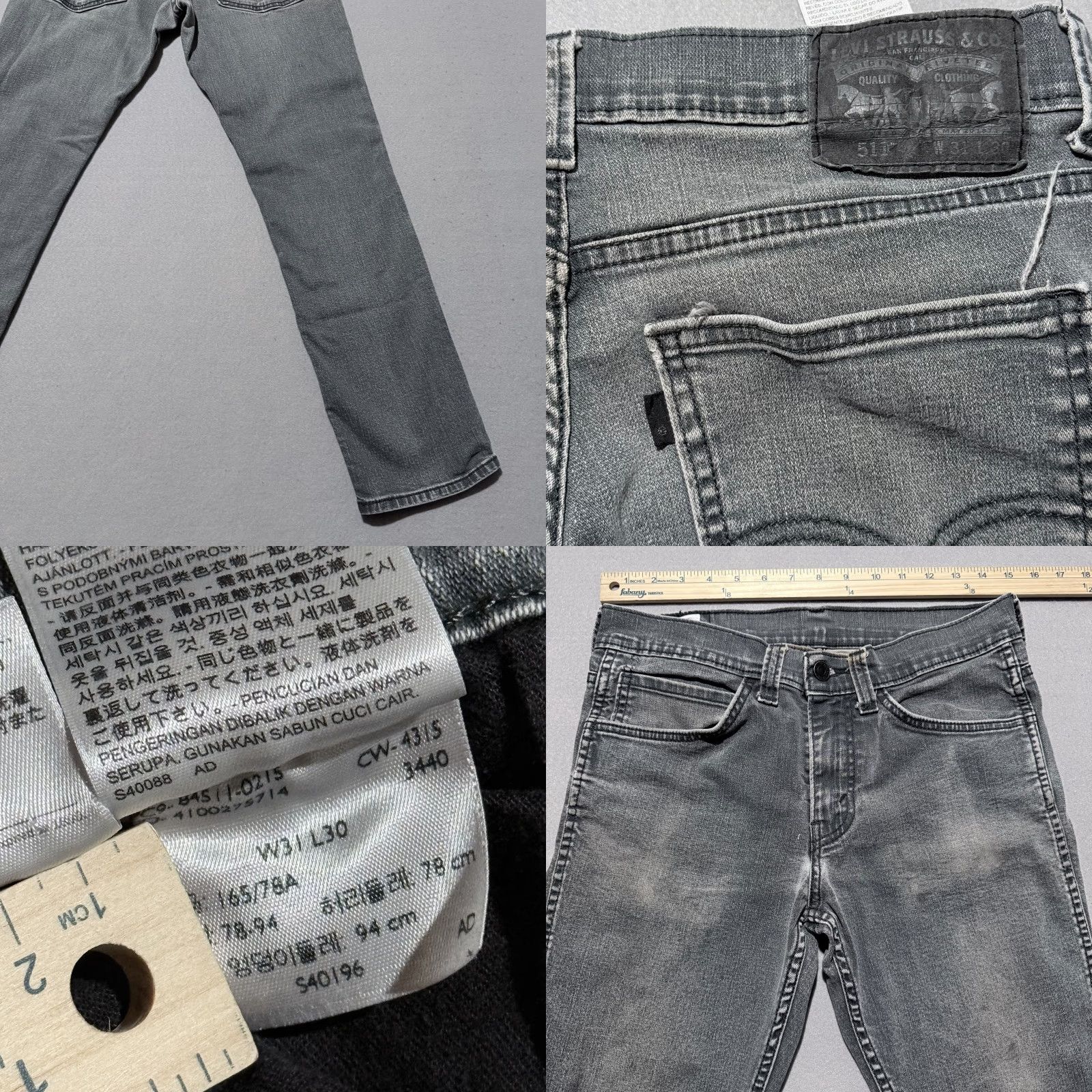 Levi's Levi's 511 Straight Jeans Men Gray Denim Low Rise Zip Fly Slim Fit - 31X30 Size US 31 - 8 Thumbnail