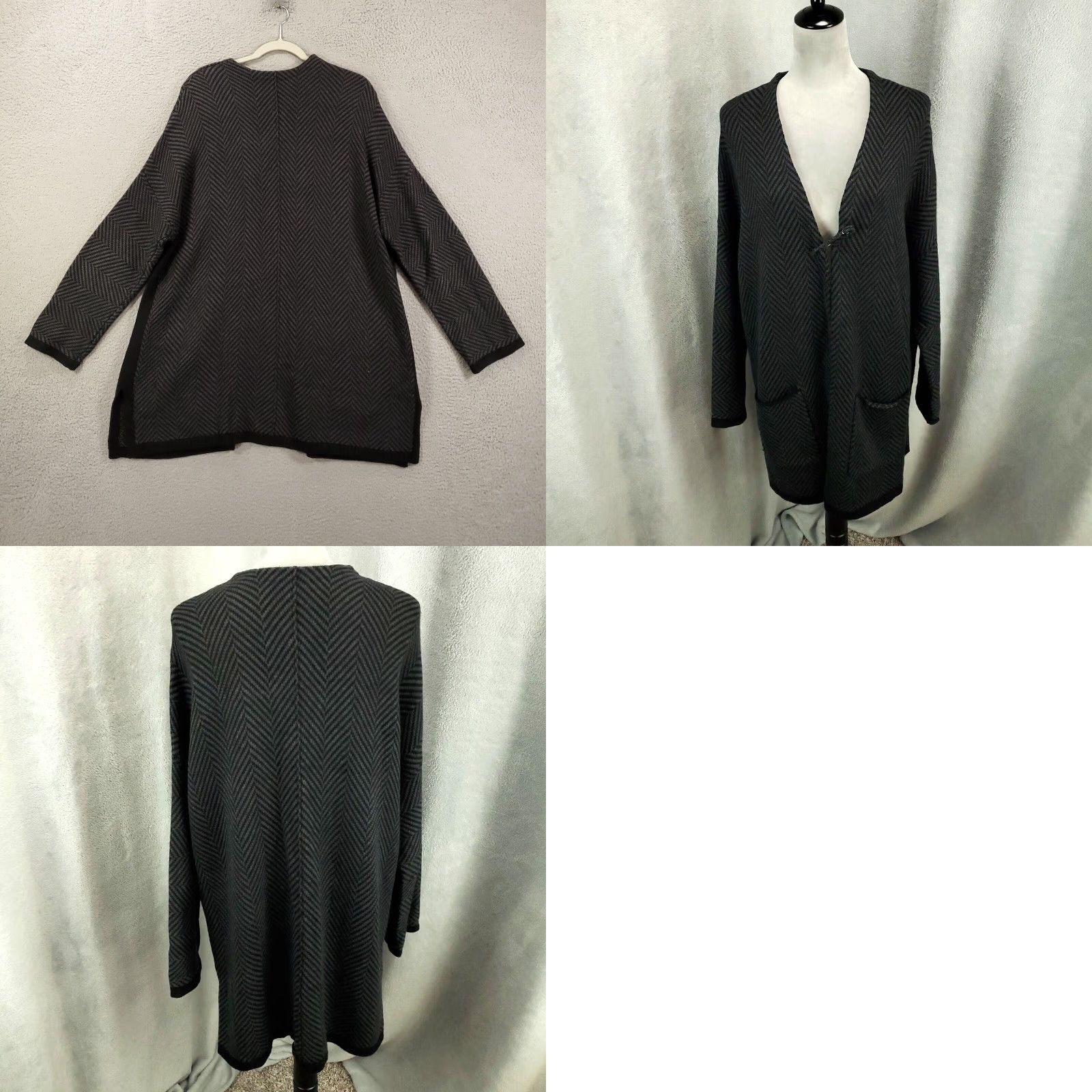 J. Jill J. Jill Cardigan Women Medium Gray Herringbone Knit Sweater with Pockets - Classic Modern Womens Size M / US 6-8 / IT 42-44 - 8 Thumbnail