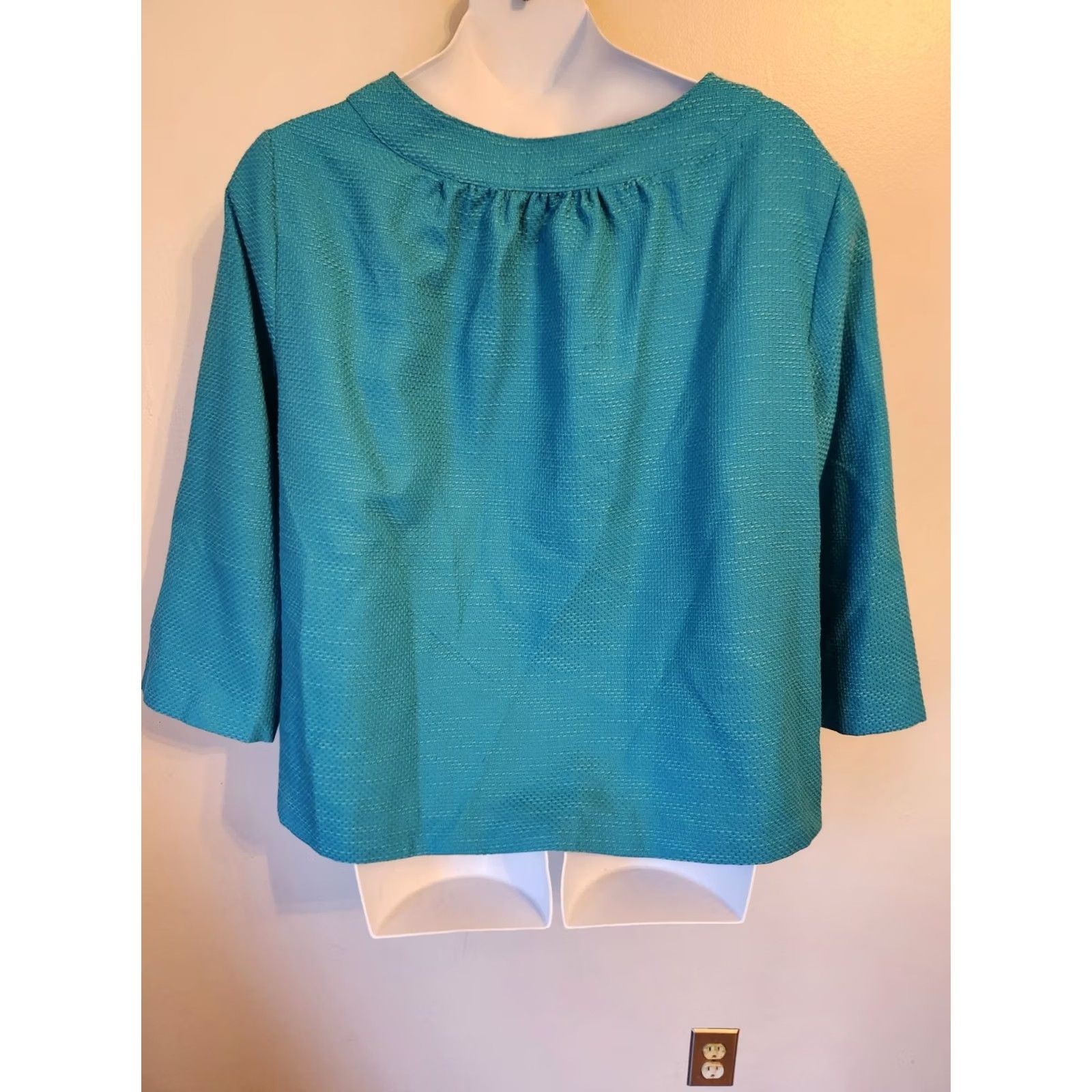 Vintage Jessica London Teal Textured 3/4 Sleeve Swing Jacket 30W Blue Women Casual Business Size 4XL / US 24-26 - 6 Thumbnail