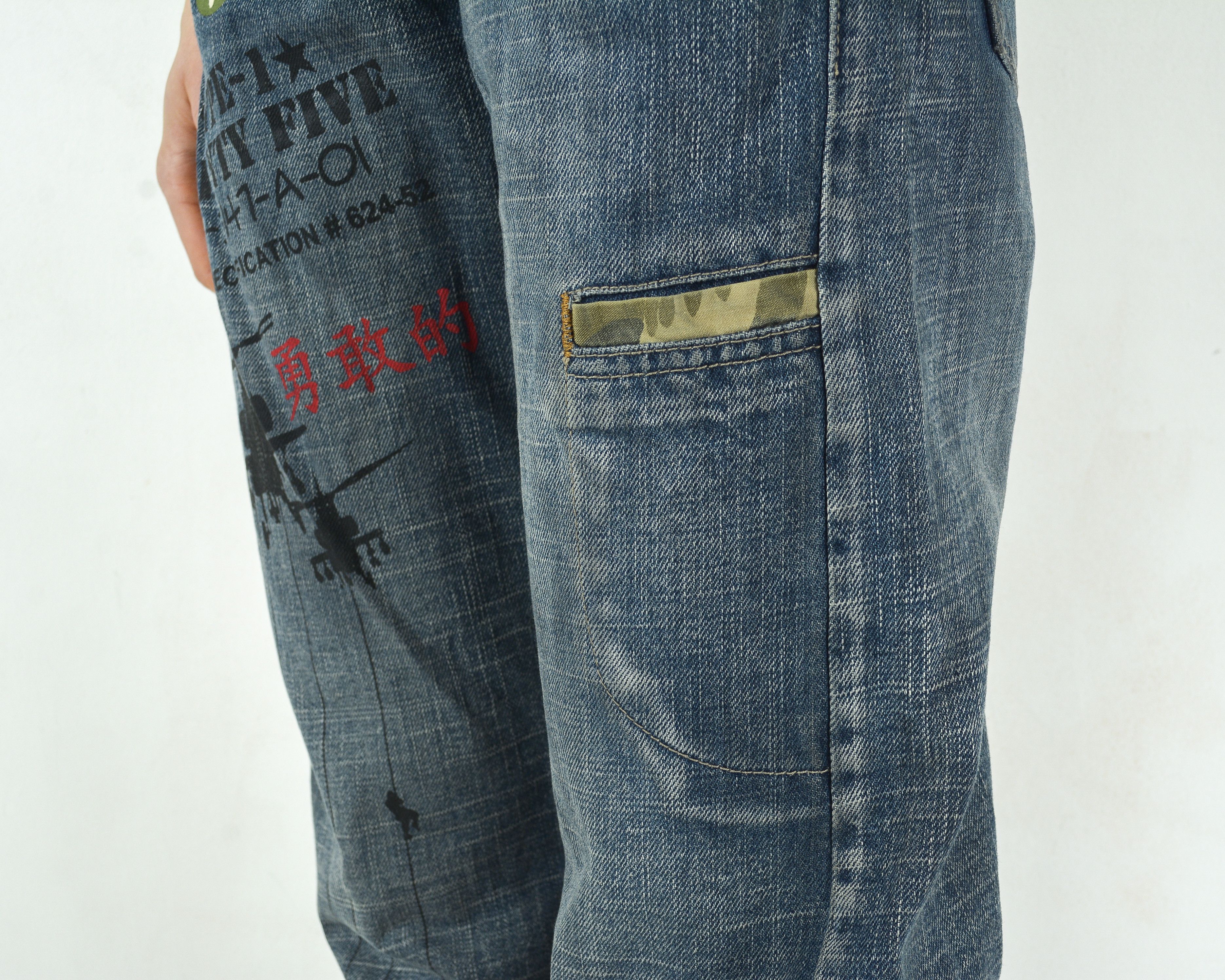 Other × Vintage ROUGH RIDER JEANS W31 L32 Straight Denim Camo Jeans Pants Size 31" - 8 Thumbnail