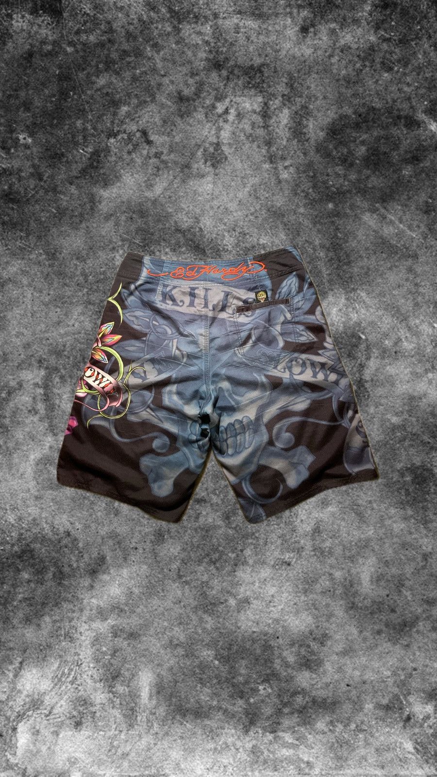 Christian Audigier × Ed Hardy × Vintage ⛩️ Ed Hardy by Christian Audigier Shorts Skull skeleton surf Size US 32 / EU 48 - 2 Thumbnail