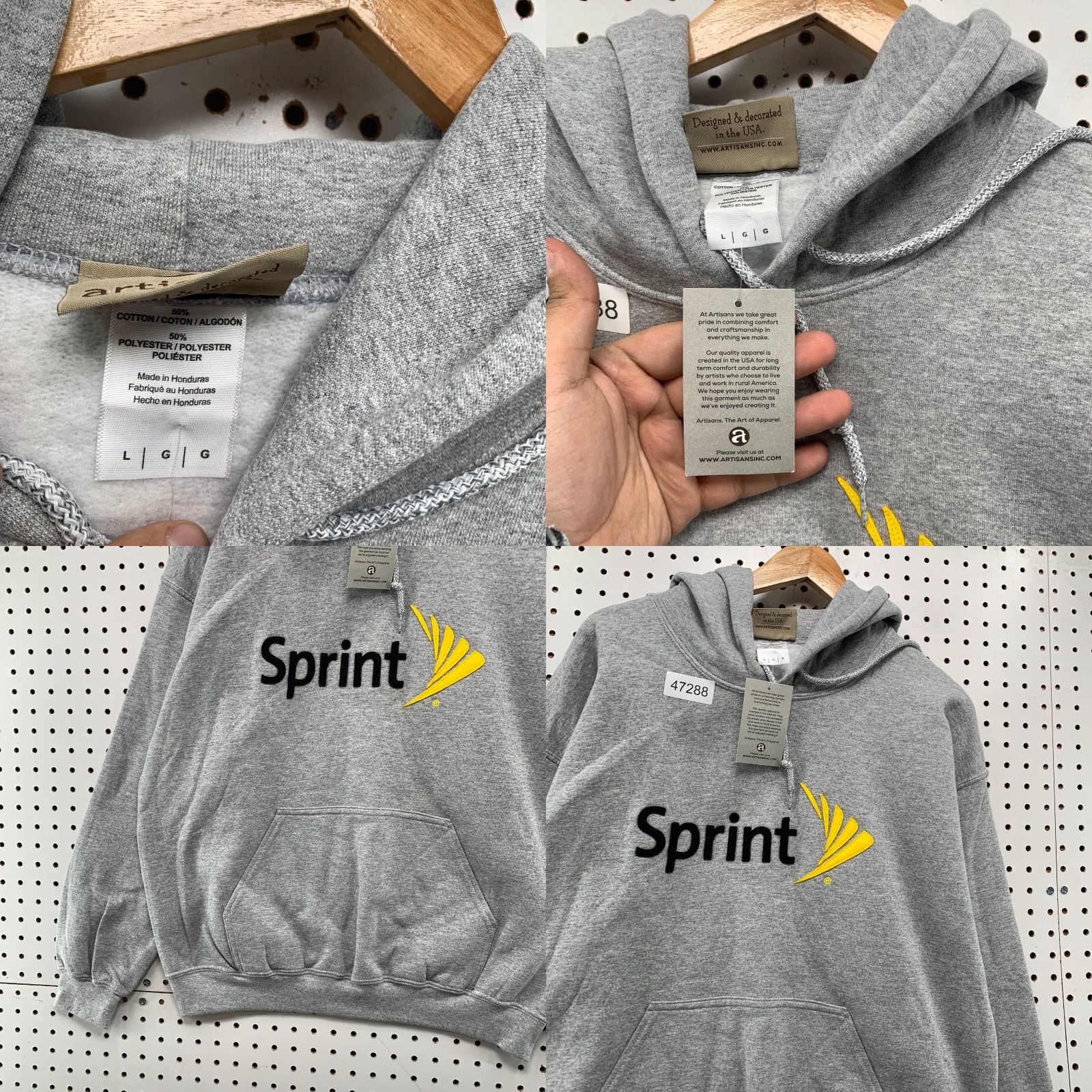 Vintage VINTAGE New Sprint Cellular Hoodie Sweatshirt Men Large Gray Hooded Embroidered NWT Sweatshirt Pullover Crew Neck Cotton Fleece Size US L / EU 52-54 / 3 - 8 Thumbnail
