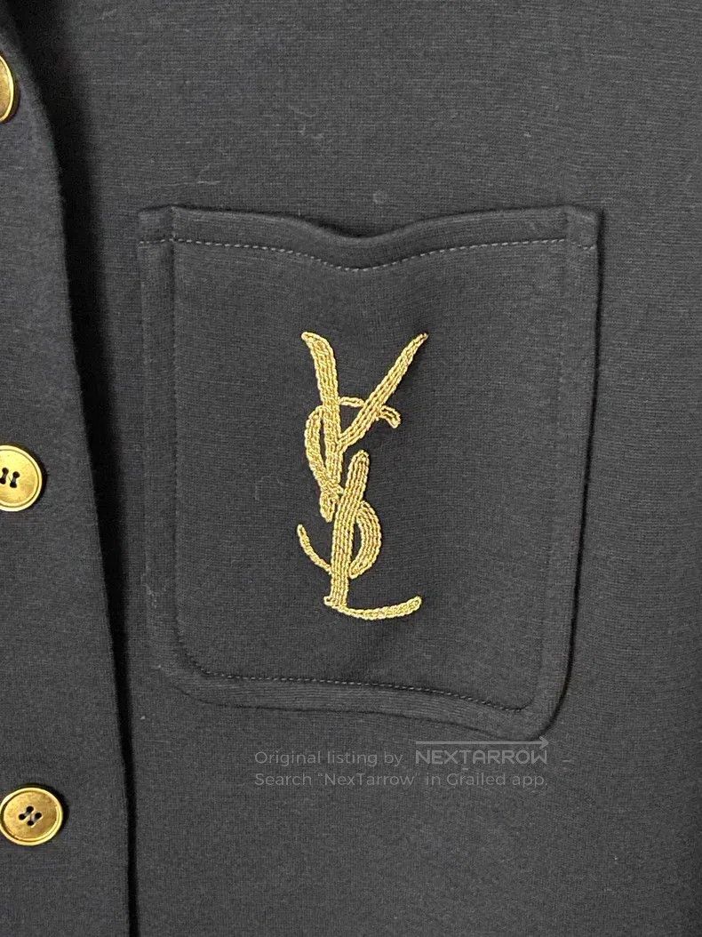 Saint Laurent Paris Saint Laurent Paris Logo Embroidered Navy Blue Wool Shirt Size S / US 4 / IT 40 - 4 Thumbnail