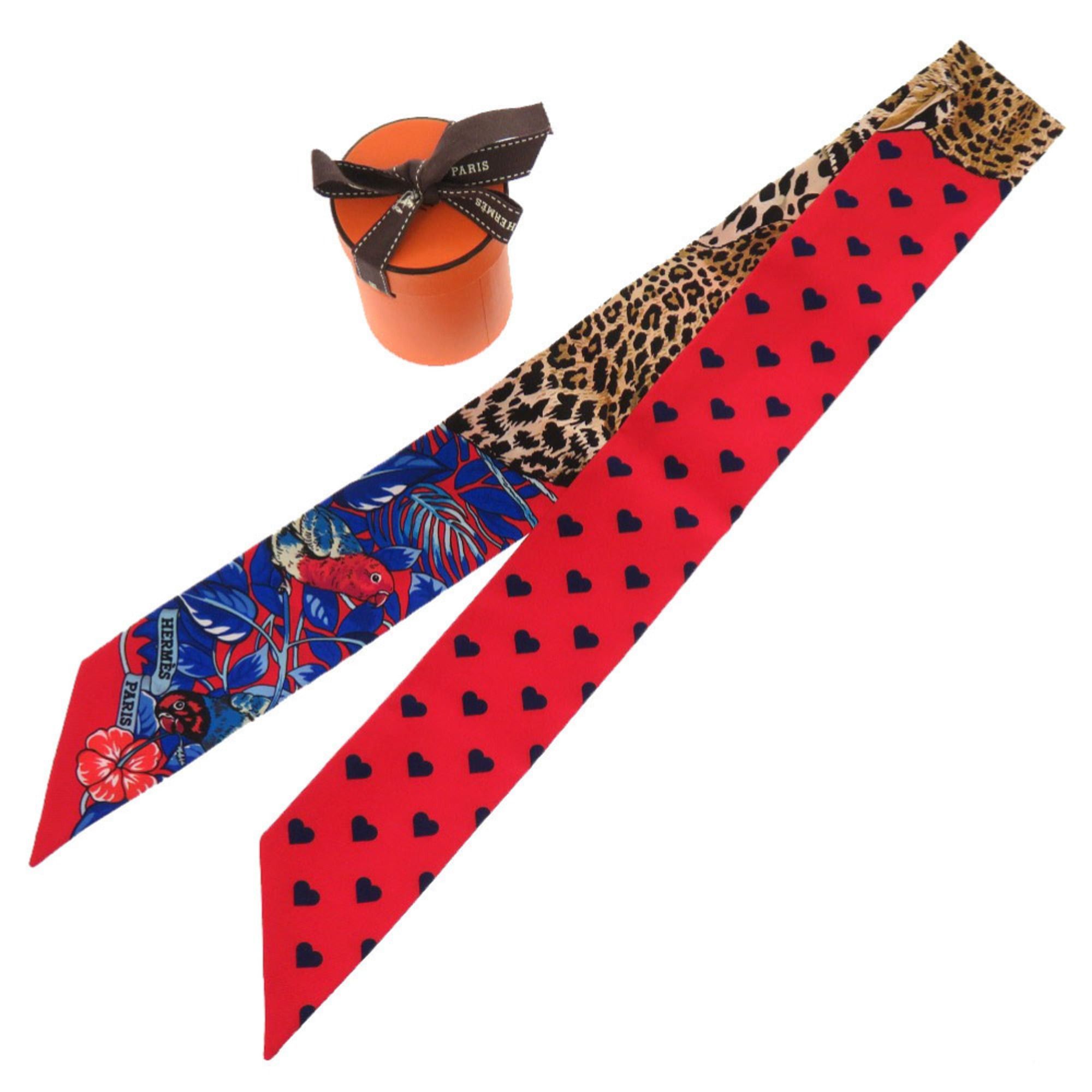 Hermes Hermes Like new Hermès Heart Twilly Jungle Love Silk Rouge Marine Fauve Scarf Muffler 0090 Size ONE SIZE - 1 Thumbnail