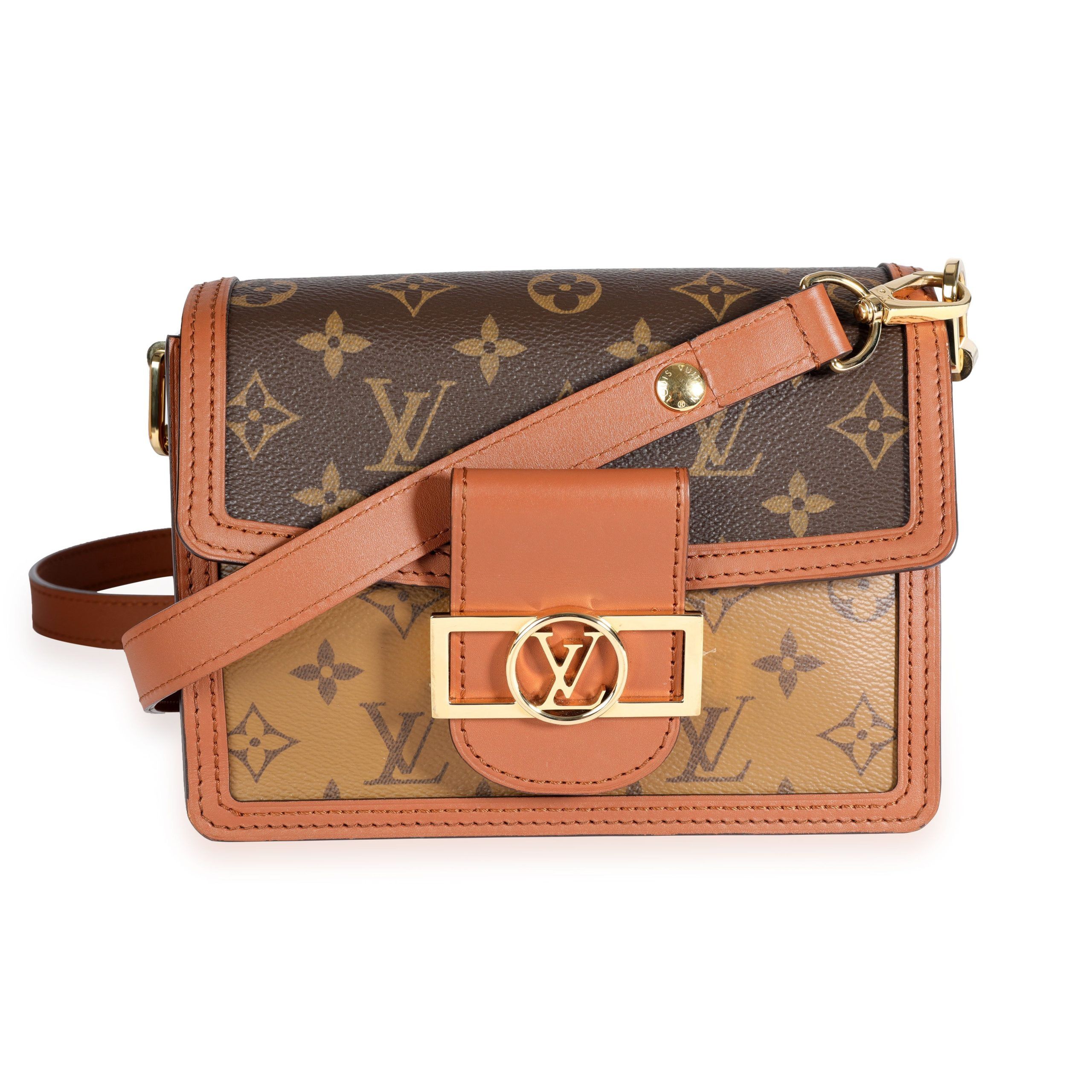 image of Louis Vuitton Monogram & Monogram Reverse Canvas Mini Dauphine Bag in Brown, Women's