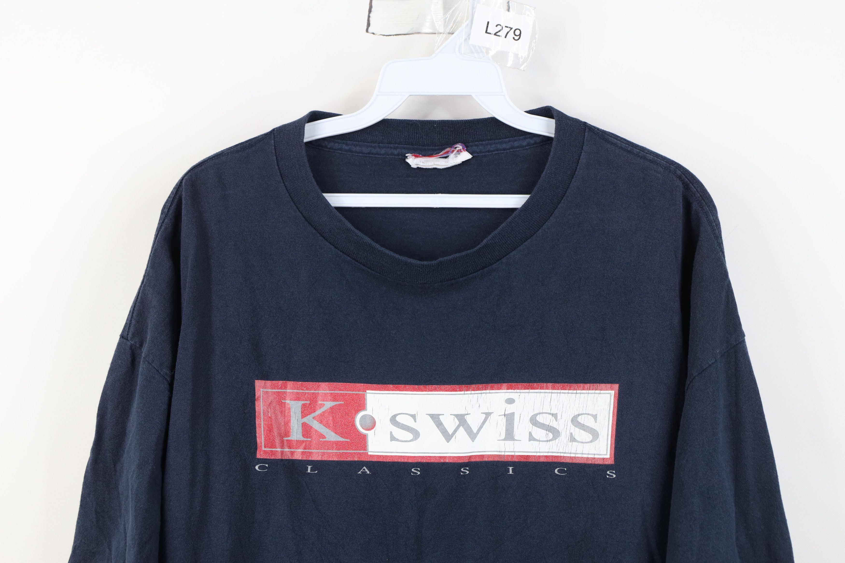 K-Swiss Vintage 90s K Swiss Classics Spell Out Box Logo T-Shirt Blue Size US XXL / EU 58 / 5 - 2 Thumbnail