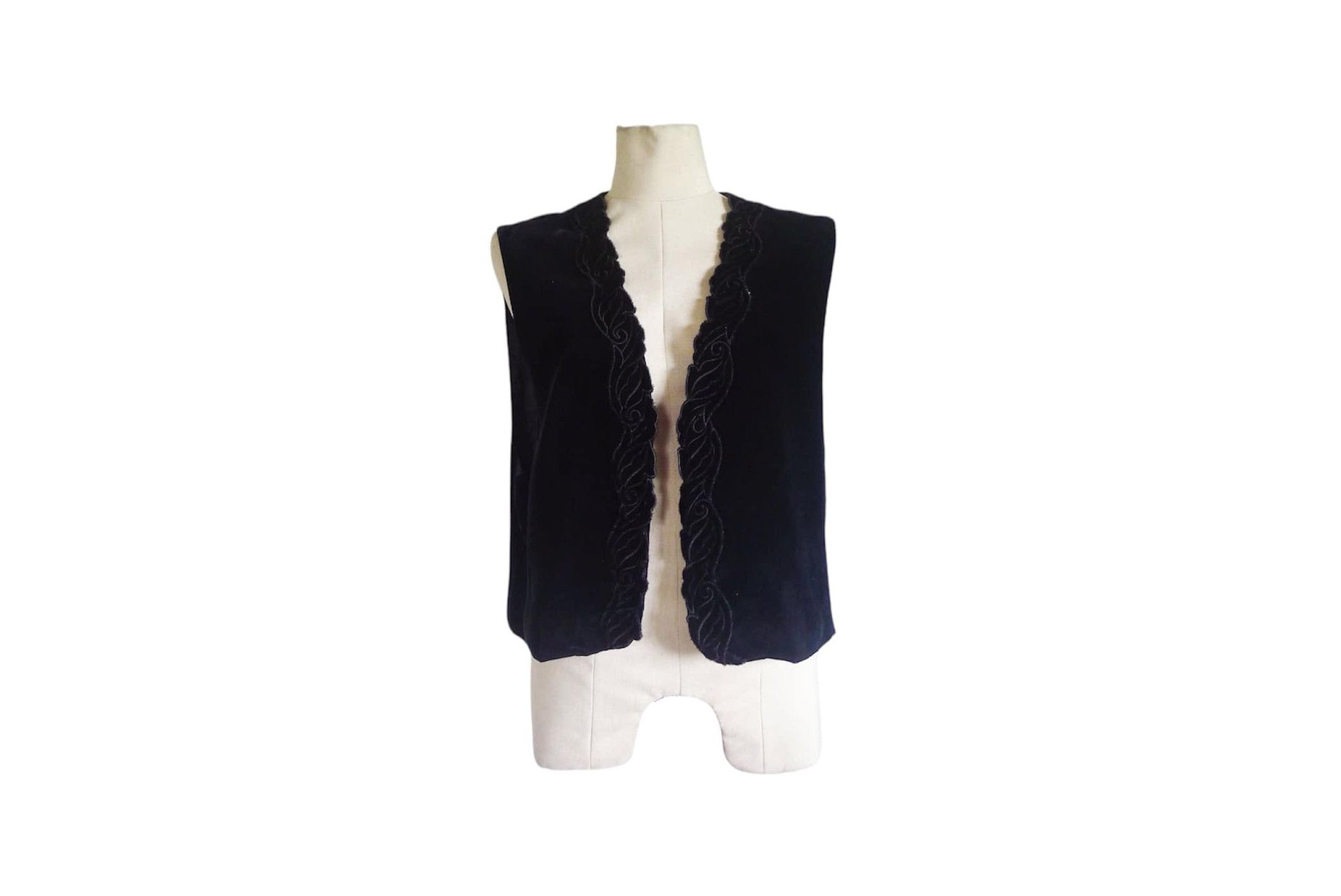 Vintage Black Velvet Woman open Vest Scallop trim, Western Size ONE SIZE - 1 Thumbnail