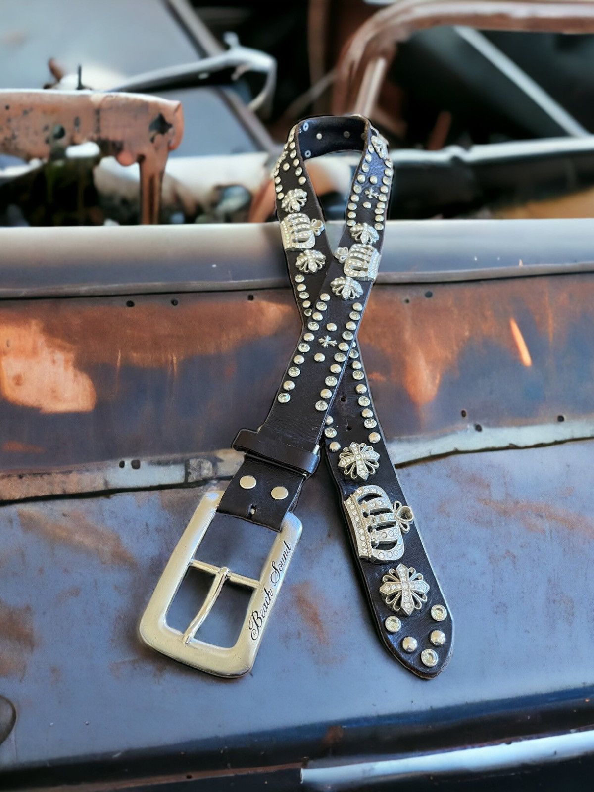 Hysteric Glamour × Japanese Brand Vintage Beach Sound Japan Cemetery Cross StudLeather Belt Size ONE SIZE - 2 Thumbnail
