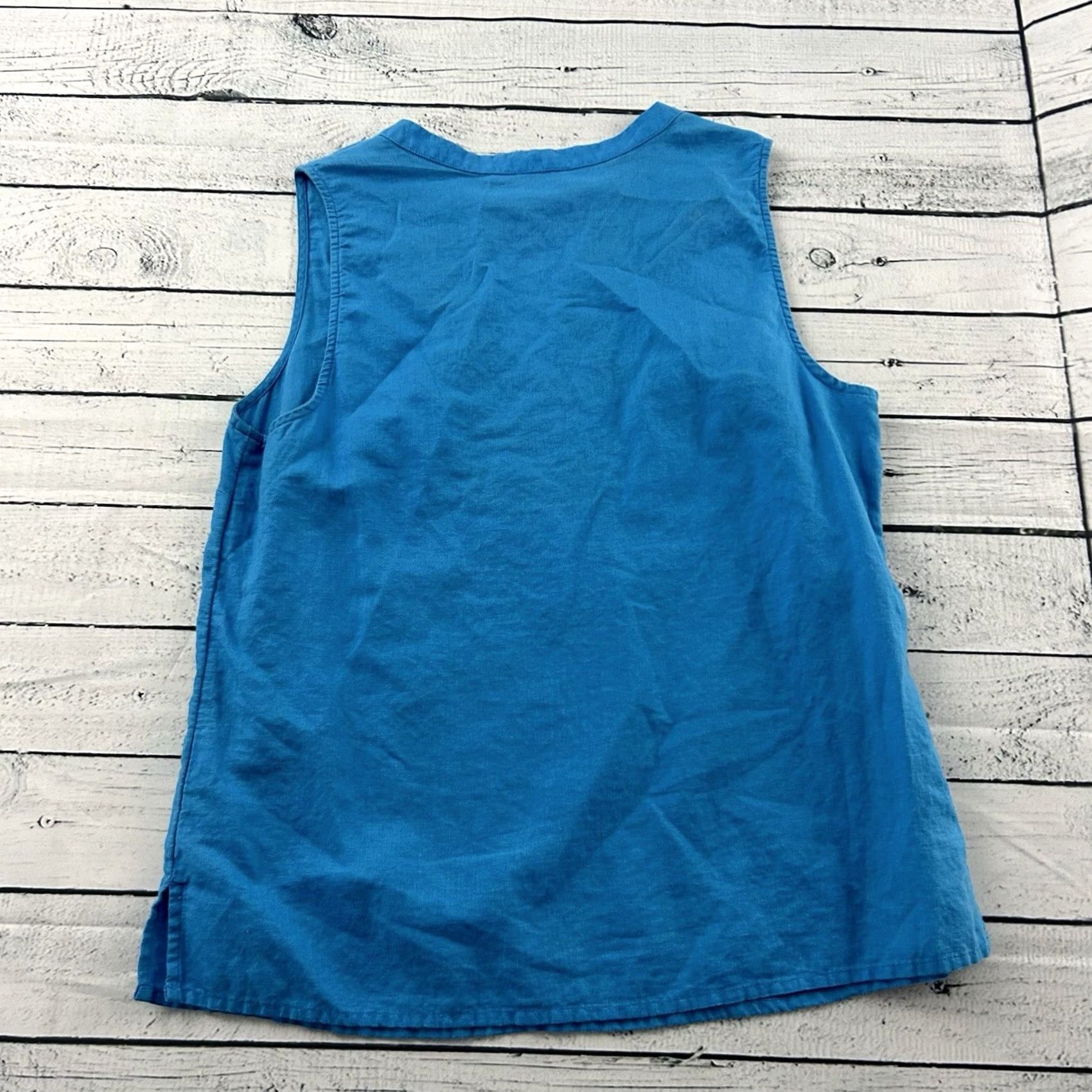 J.Crew J.Crew Sleeveless Linen Cotton Blend Embroidered Shirt Women's 4 Blue Size S / US 4 / IT 40 - 5 Thumbnail