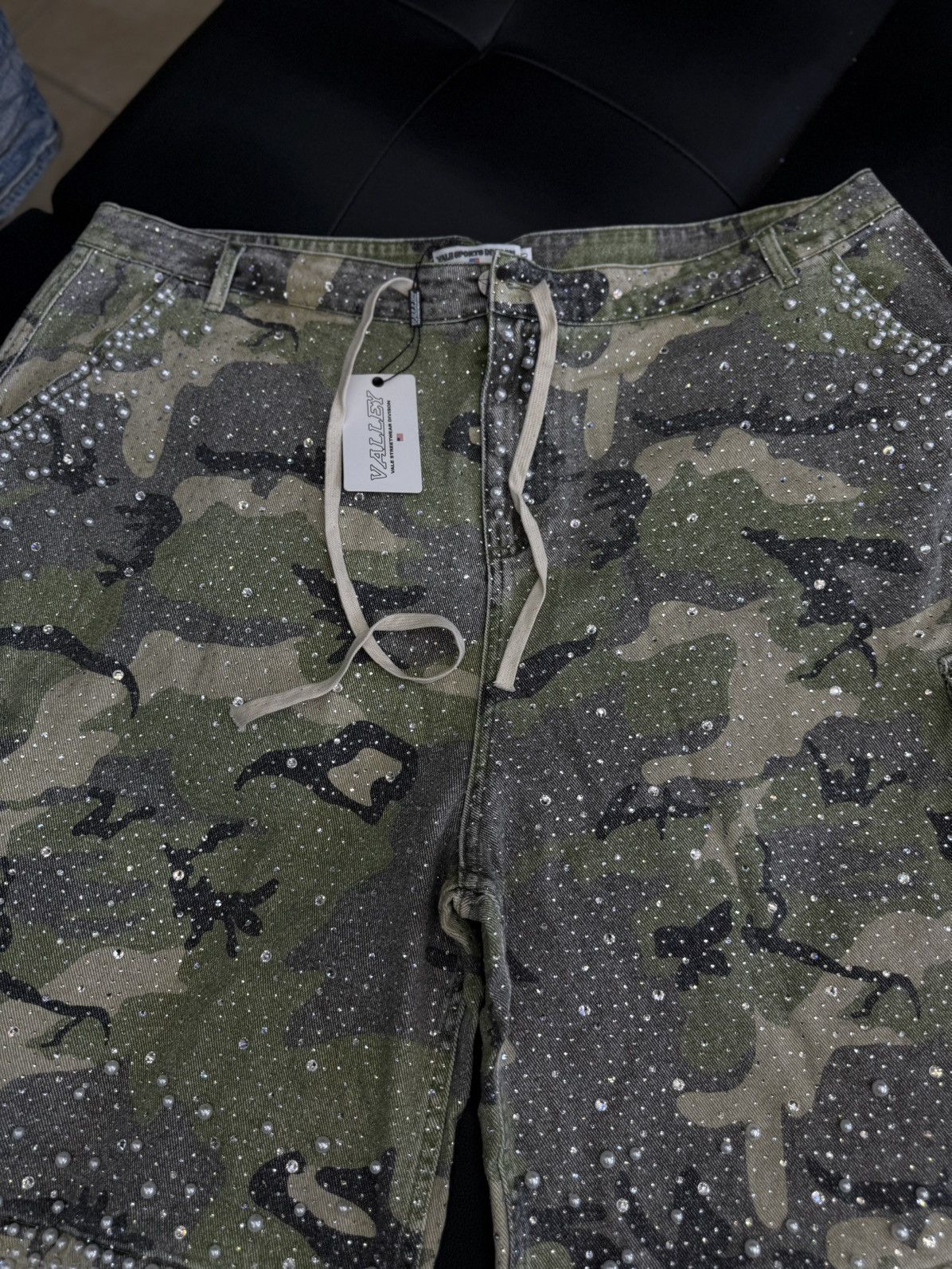 Vale Valley Rhinestone Crystal Shorts Denim Green Camo Size 40 Size US 40 / EU 56 - 2 Thumbnail