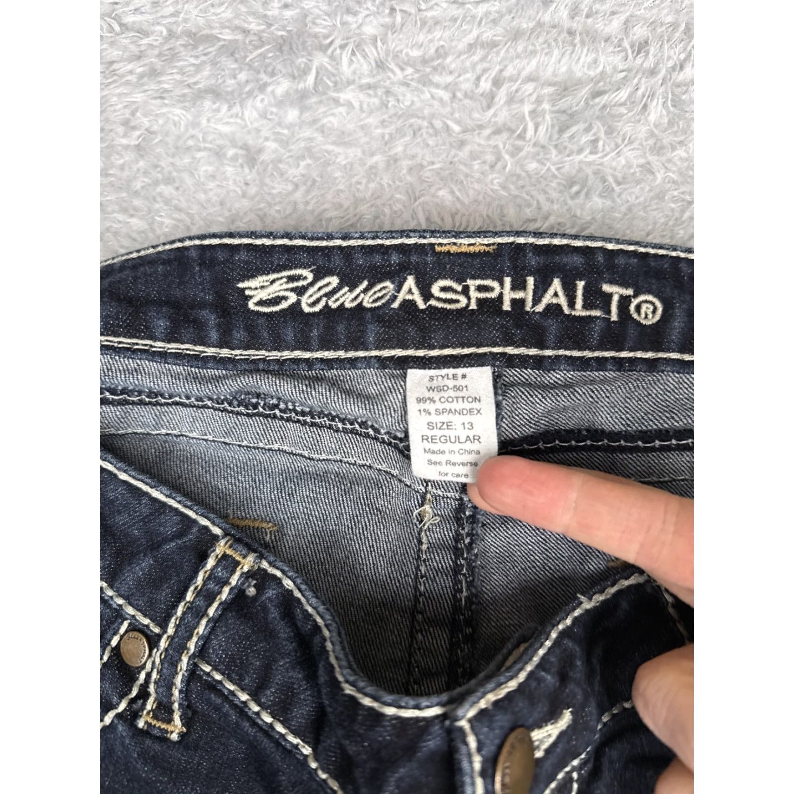 Vintage Blue Asphalt Jeans Bootcut Juniors 13 Dark Wash Low Rise 32x27 Denim Stretch 5-Pocket Womens Girls (063) Size 34" / US 12 / IT 48 - 6 Thumbnail